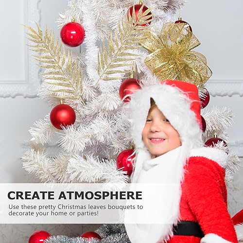 Miniatura 6 de MAGICLULU 5 piezas de hojas de decoración de hojas de Navidad, 5 piezas de aerosoles artificiales para árbol de Navidad, hojas con purpurina,