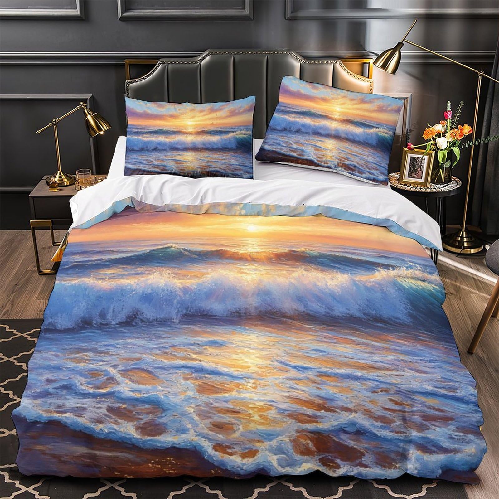 Housse de couette 135x200 ocean single pour lit enfant et ado avec parure de lit 3D douce