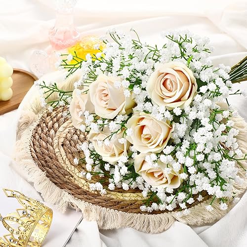 Miniatura 27 de Janinka 50 flores artificiales de aliento de bebé, flores artificiales de gypsophila de 20.8 pulgadas, tacto real, ramo de gypsophila falsa