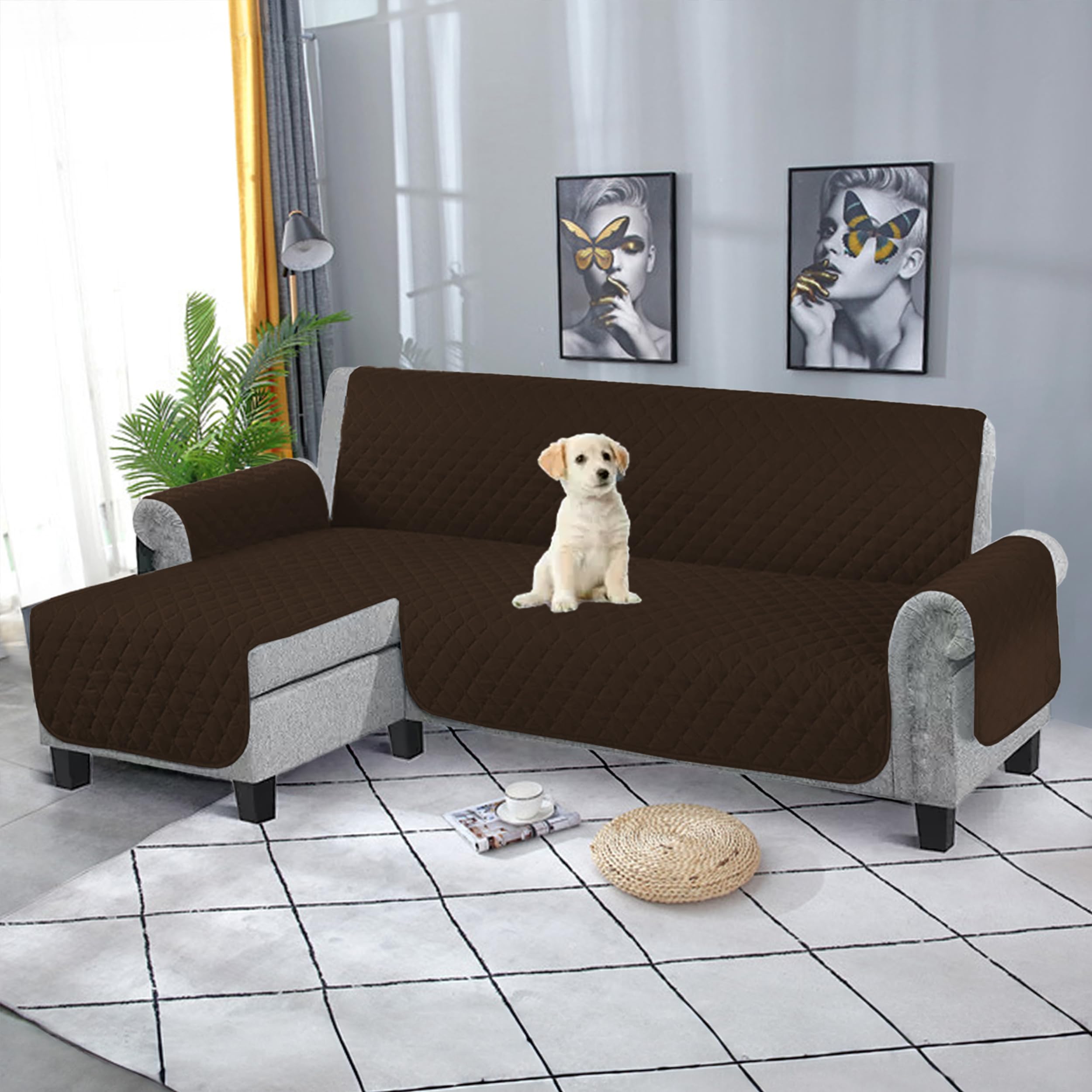 BESCH Reversible Sofa Cover for Chaise Longue 240 cm Left/Right Universal Extra Soft and Non-Slip Brown