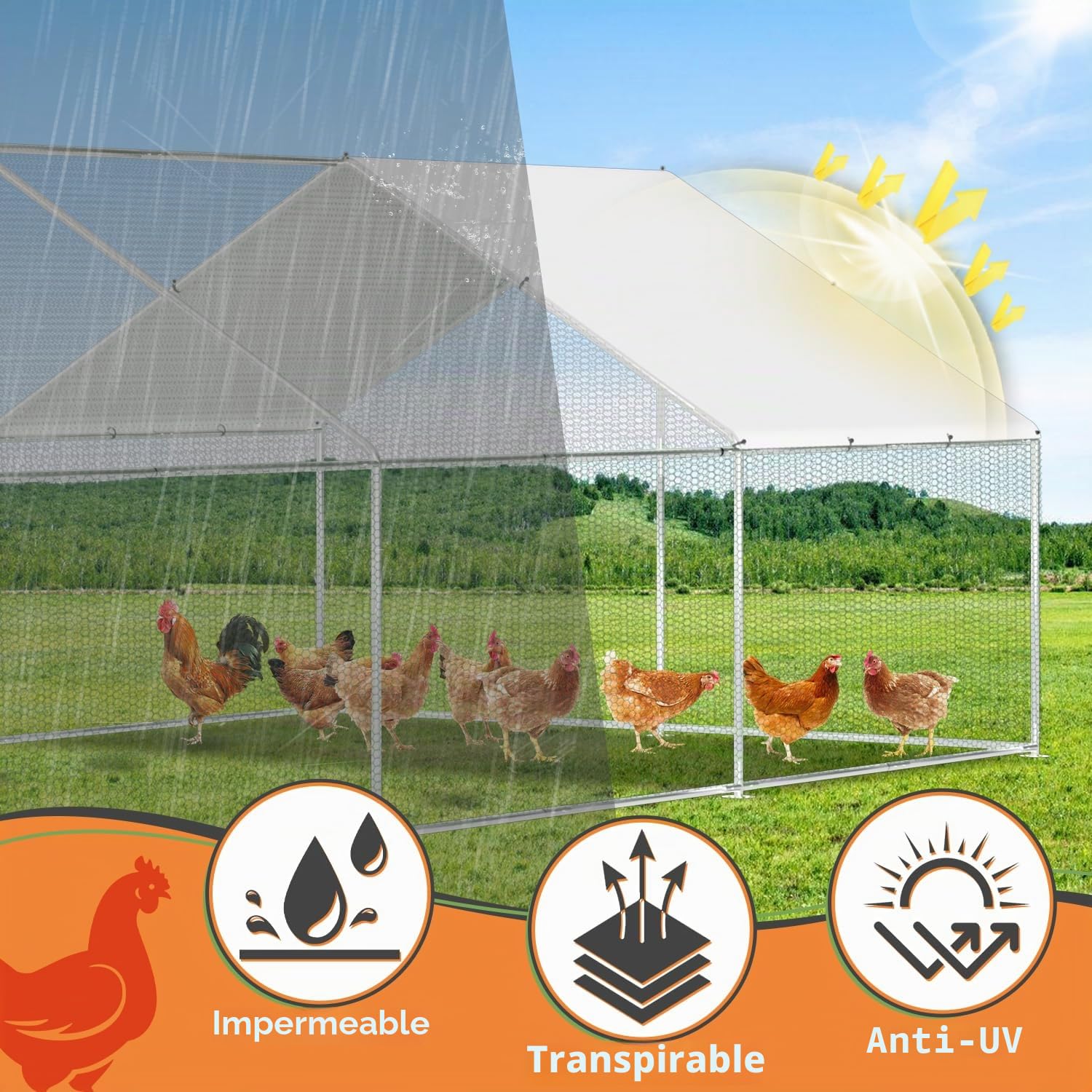 Herrselsam Gallinero para Gallinas Ponedoras para Exteriores, 3x6x2m Gallinero para Exteriores con Marco Galvanizado, Recinto con Cubierta de Tela Impermeable, Cerradura, para Pollos, Patos y Conejos