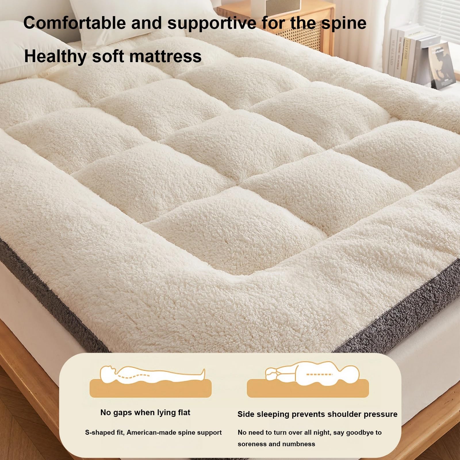NEPHRA Futon 2 Places et Futon 1 Place, Japonais Souple, Matelas Pliable, Épaisseur 5 cm, en Polyester et Peluche Polaire pour Lits, Canapés, Camping(Gray,90 x 200 cm)
