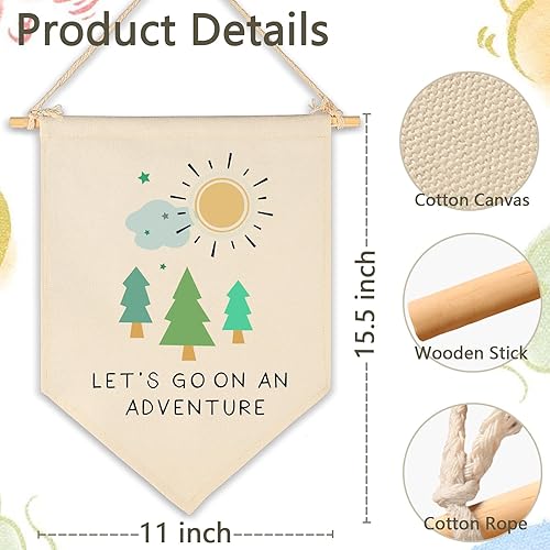 Miniatura 5 de Letrero colgante de lona con texto en inglés "Let's Go On an Adventure-Forest Adventure" para guardería, decoración de pared para guardería, bebé