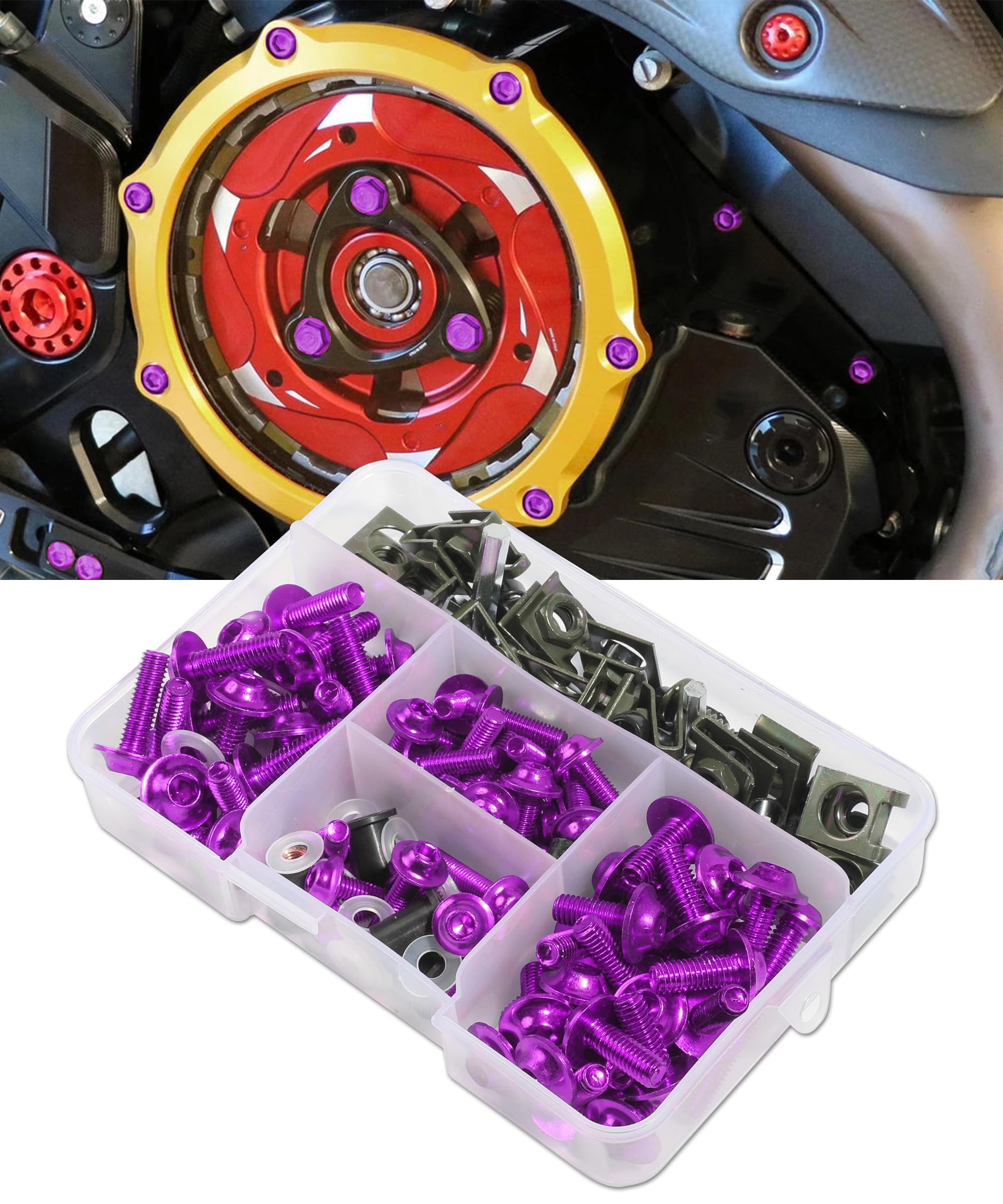 177PCS Kit Visserie Moto,Kit de Boulons de Carénage de Motos,Boulons de Carénage En Aluminium,Ensemble de Capots de vis de Moto,Convient à la Plupart des Motos,Sports Motorisés (Violet)