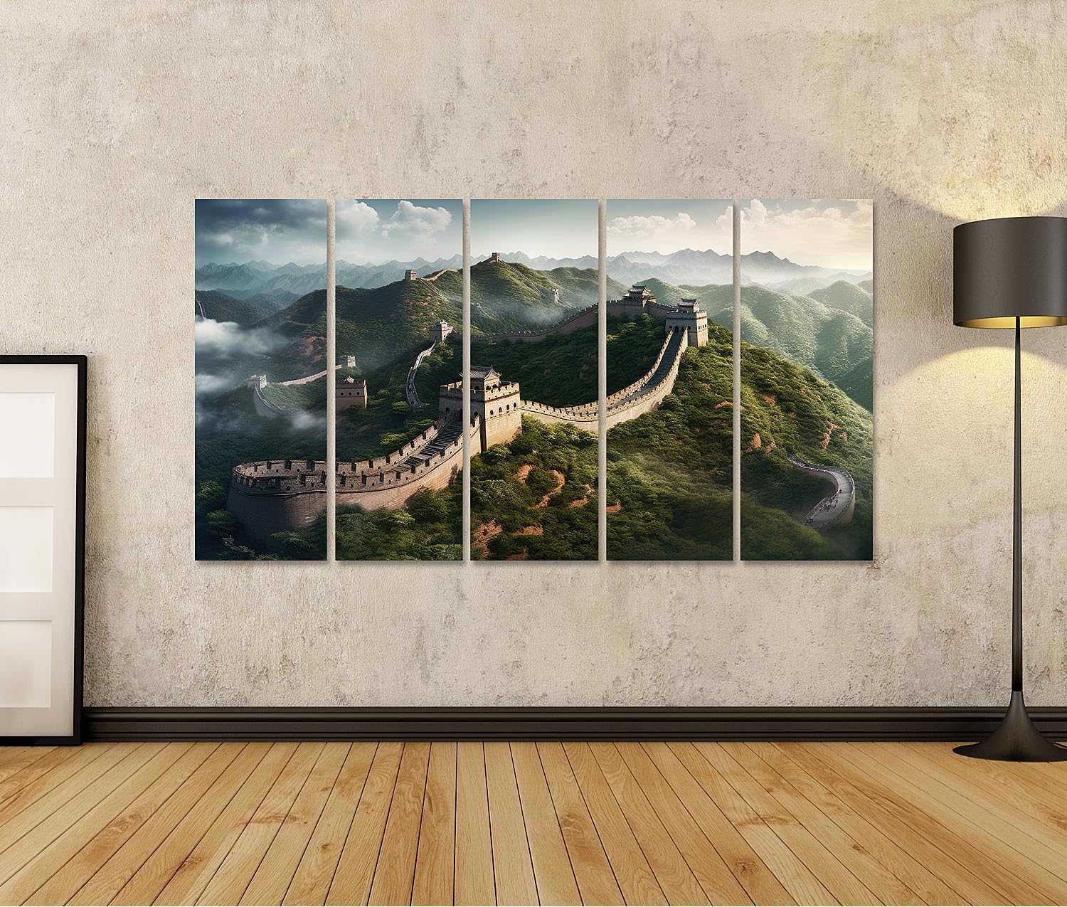 islandburner Cuadro sobre lienzo Muralla China en las montañas verdes y el cielo nublado Imágenes Murales Póster