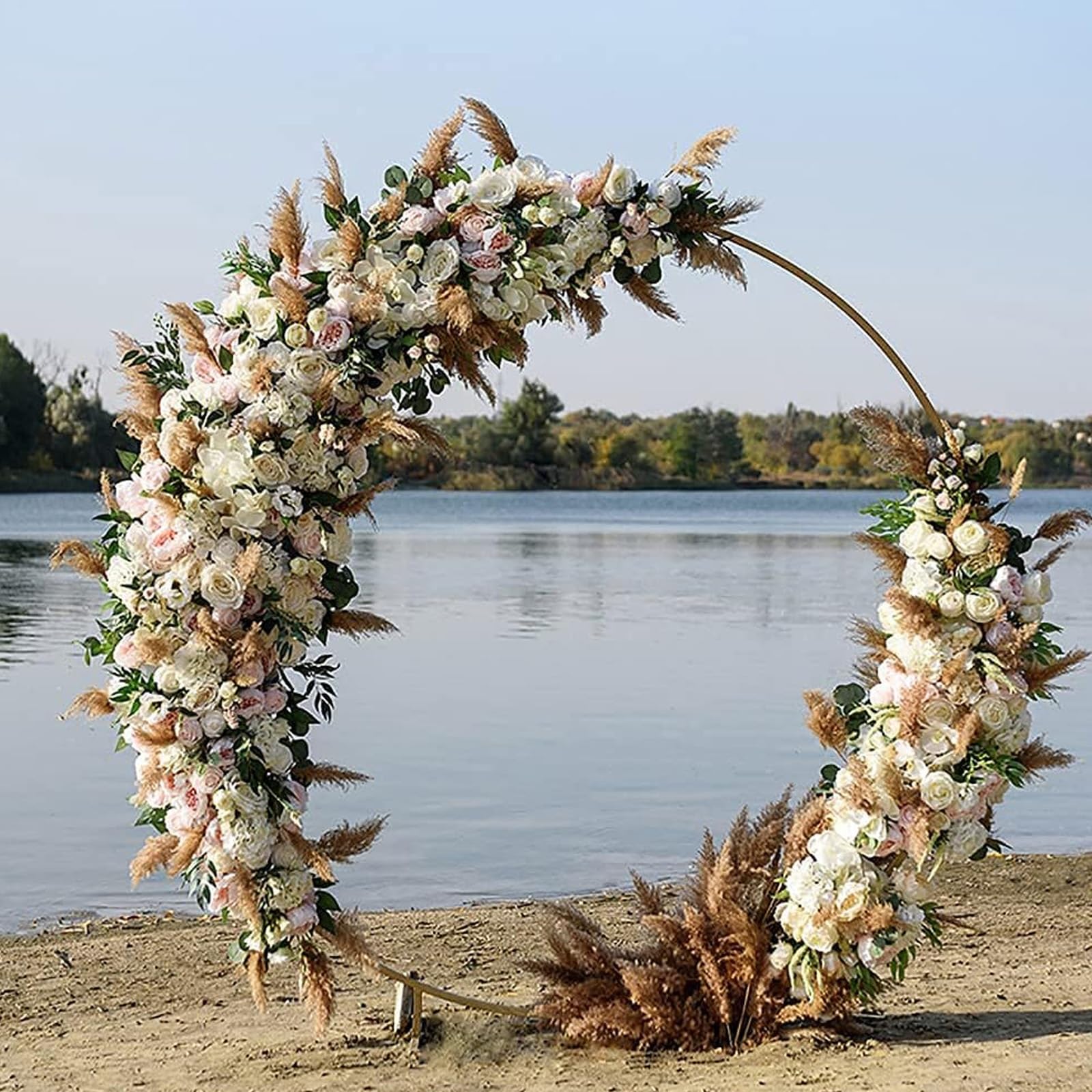 HJXGQJM Metalowy stojak na tło, złoty, ślubny, łukowy stojak na tło, ramka na łuk balonowy na ceremonię, wesele, przyjęcie, baby shower, dekoracja, duży łuk ślubny na ceremonię, biały, 100 cm