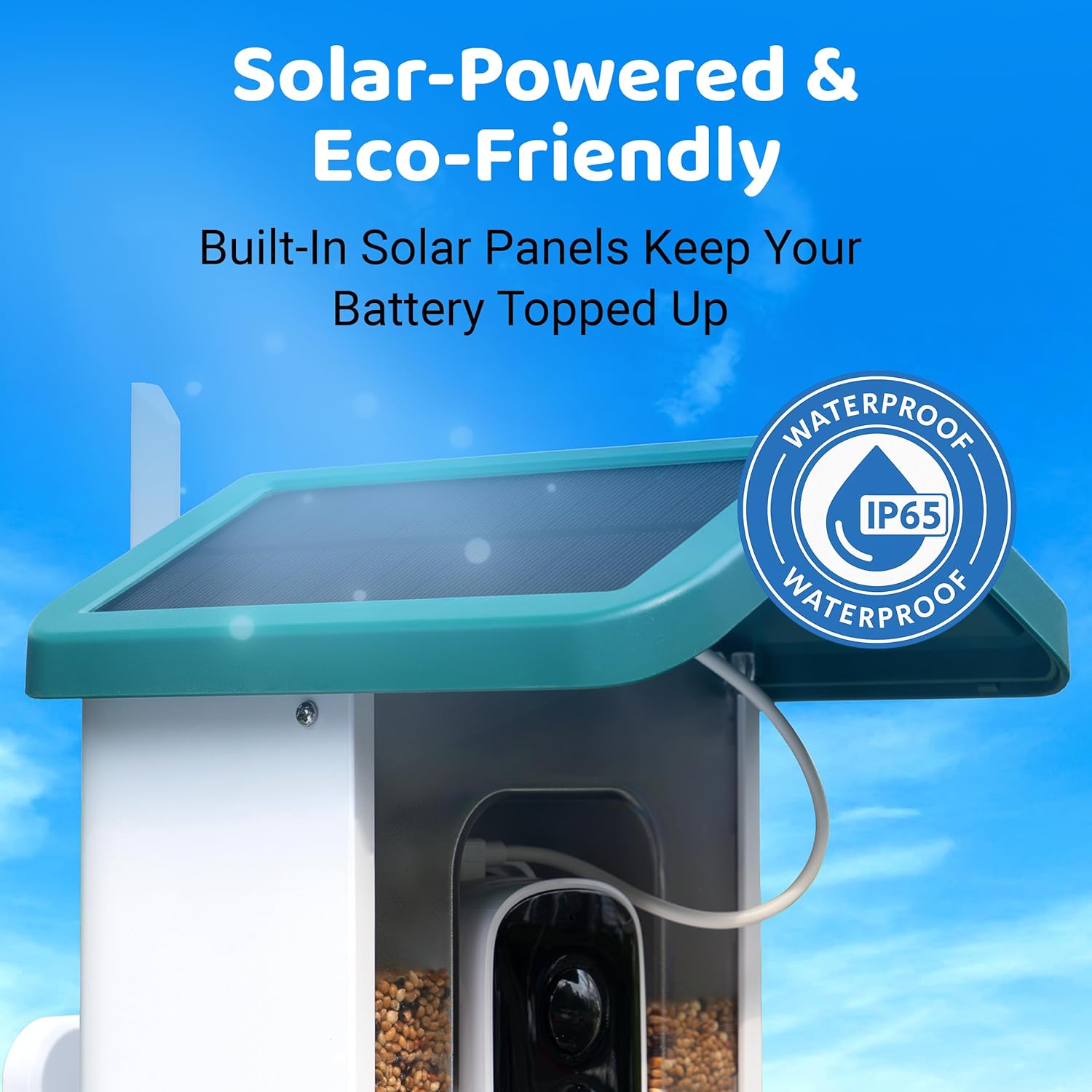 Happy Birdy Smart Bird Feeder with Camera - 2.5K HD Video, Wild Bird Feeder with Wall Mount & Pole Strap Kit, Free AI App IDs 10K+ Birds, Solar Power Panels, Infrared Night Vision, Weatherproof IP67