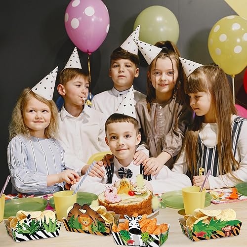 Miniatura 2 de Caoekego 24 Pcs Jungle Safari Snack Trays Party SuppliesJungle Animals Food Boats Bowl for Wild One Birthday Party Wedding Baby Shower Tropical
