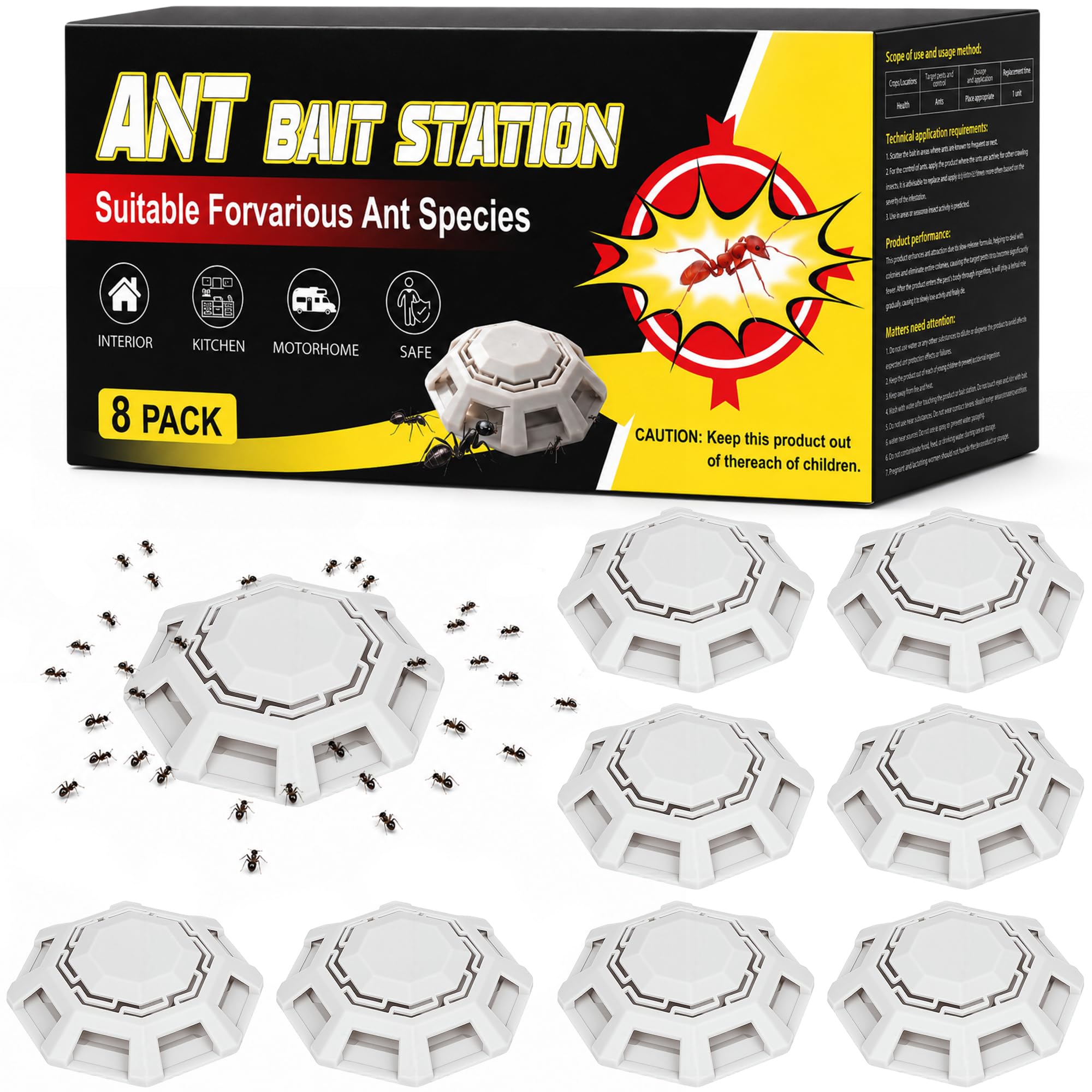 8 Pcs Ant Killer Bait Station, Indoor Ant Traps for Home and Garden Use, Destroy Ants and Nests, Kills Colonies Fast, No-Mess Control Solution