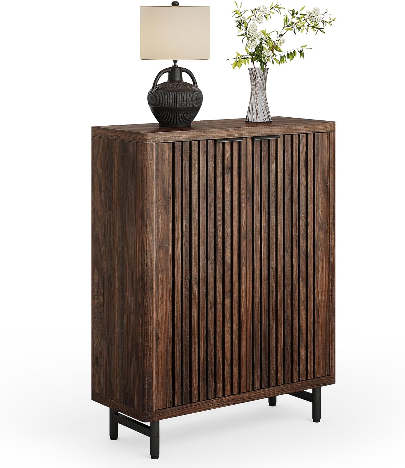 LITTLE TREE 6-Tier Shoe Cabinet with Doors for Up to 24 Pairs, Large Wooden Shoe Storage Cabinet with Adjustable Shelves, Retro Freestanding Shoe Organizer Cabinet for Entryway, Hallway, Dark Walnut