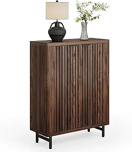 LITTLE TREE 6-Tier Shoe Cabinet with Doors for Up to 24 Pairs, Large Wooden Shoe Storage Cabinet with Adjustable Shelves, Retro Freestanding Shoe Organizer Cabinet for Entryway, Hallway, Dark Walnut