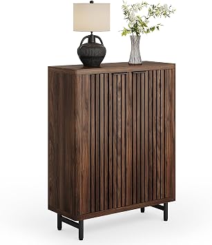 LITTLE TREE 6-Tier Shoe Cabinet with Doors for Up to 24 Pairs, Large Wooden Shoe Storage Cabinet with Adjustable Shelves, Retro Freestanding Shoe Organizer Cabinet for Entryway, Hallway, Dark Walnut