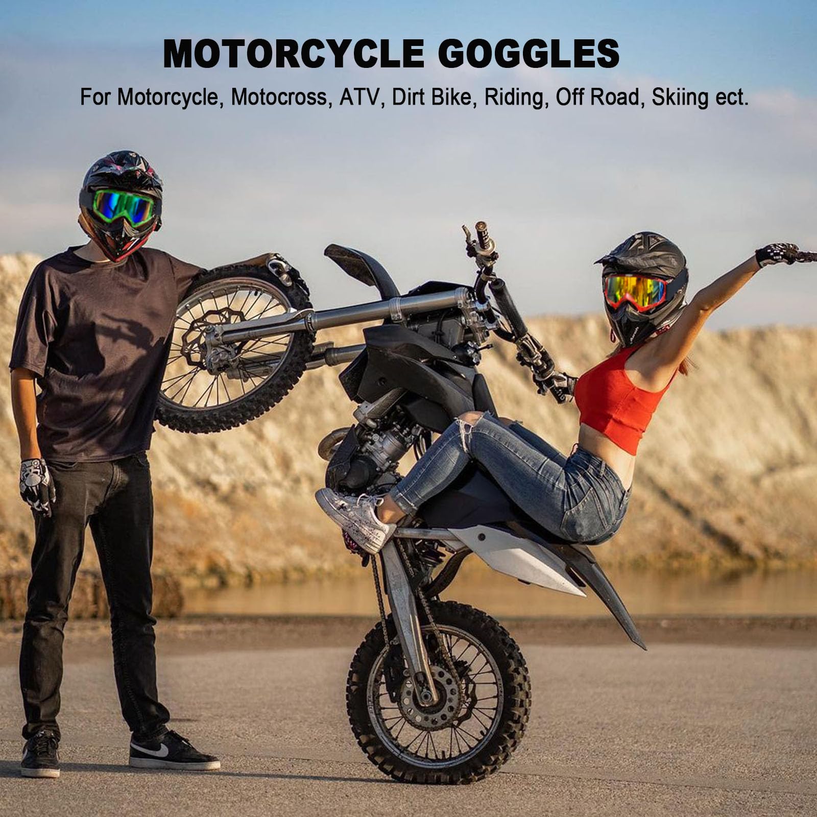 Lunettes de moto UV400 OTG pour homme, motocross, équitation, casque MX de course tout-terrain, lunettes de course à quatre roues pour adultes, femmes, jeunes enfants (monture bleue, noire +