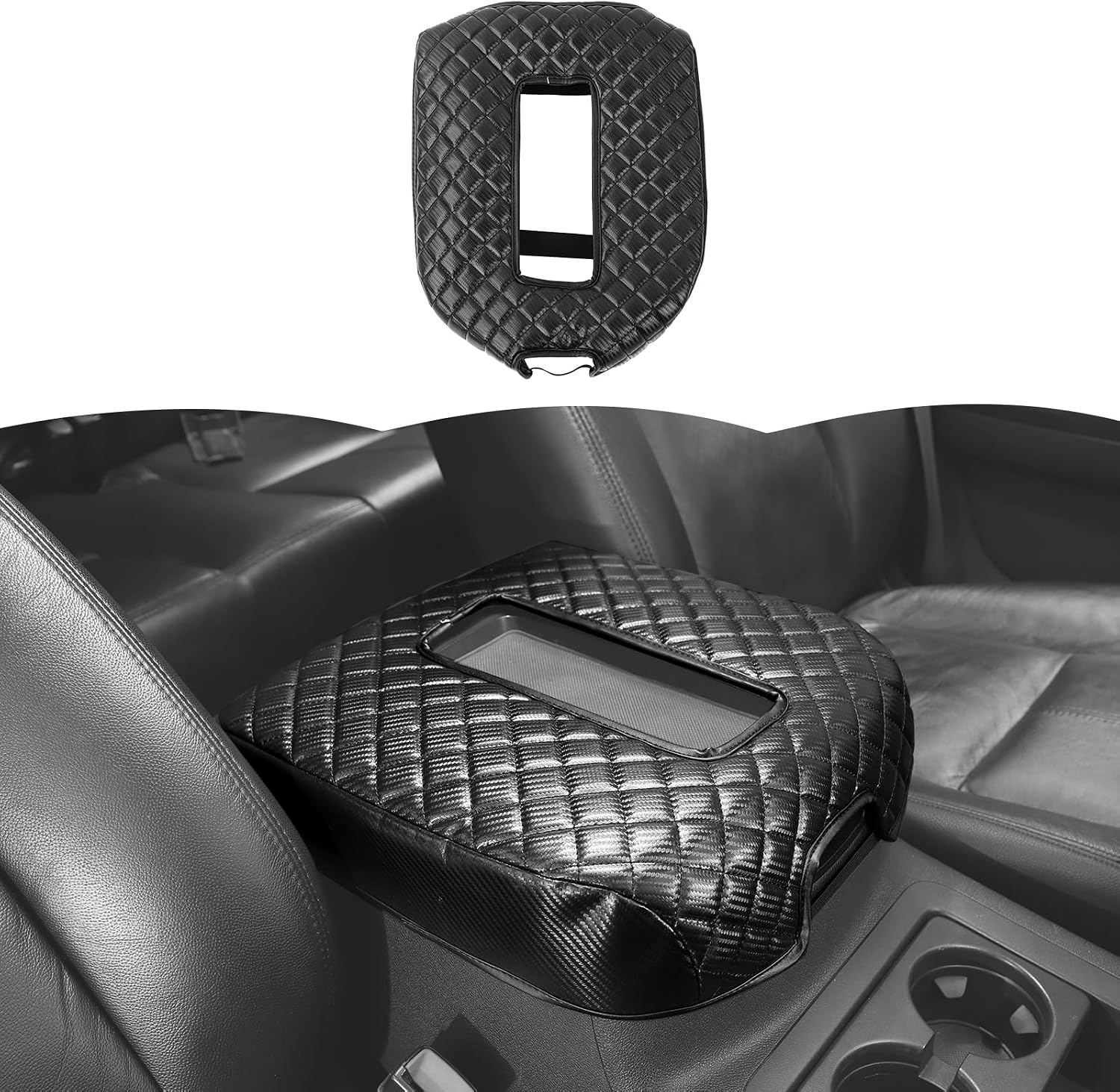RT-TCZ Center Console Armrest Box Pad Cover Leather for Chevy Avalanche/Silverado/Suburban/Tahoe 2007-2013,for GMC Yukon/Sierra 2007-2013 (Black)