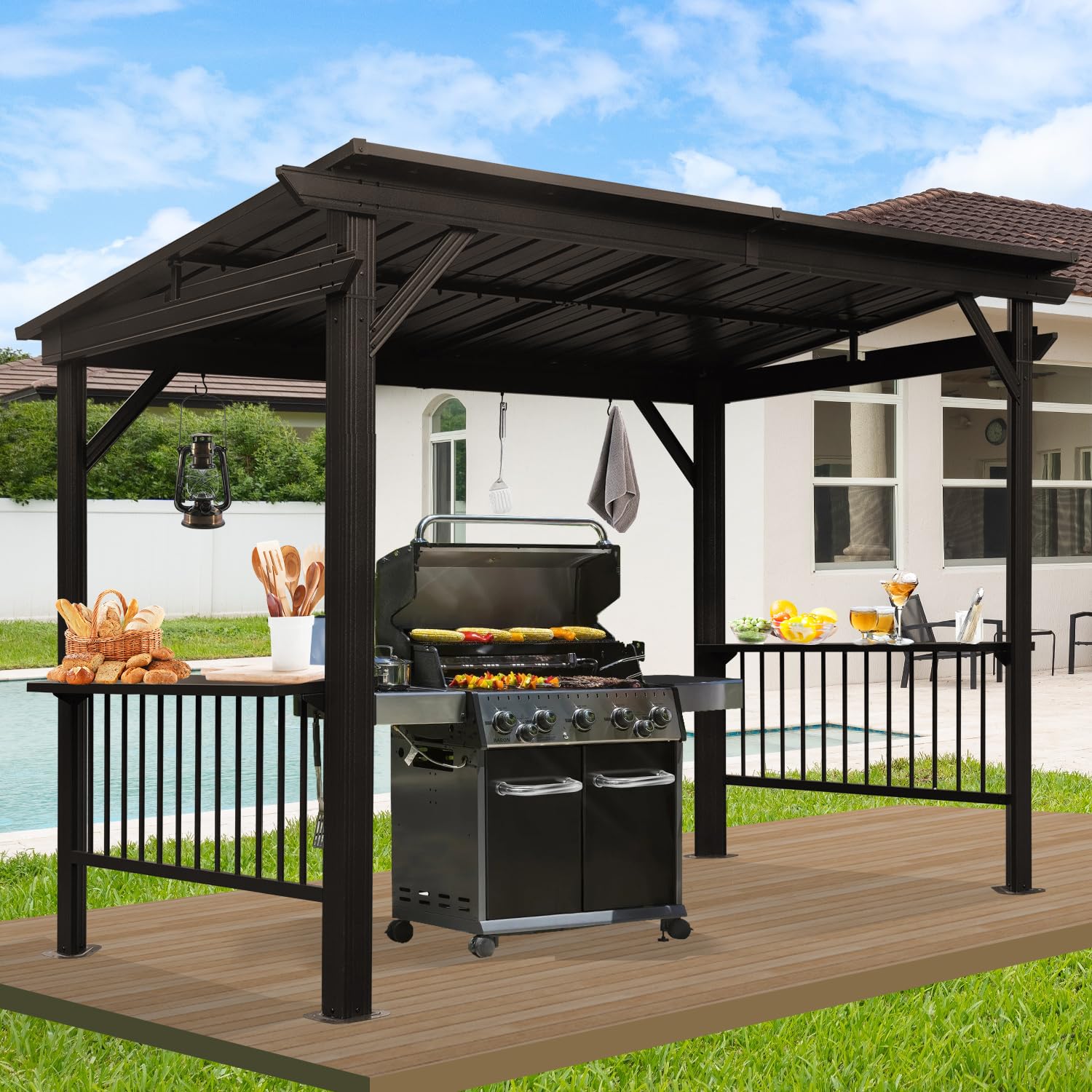 新品BBQ ハウス　 MARSALA10ftx12ftサンシェルター Domi 6.5x12FT Hardtop Grill Gazebo, Outdoor BBQ Gazebo with