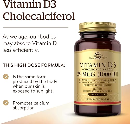 Miniatura 3 de Solgar Vitamina D3 Colecalciferol 25 MCG 1000 UI cápsulas blandas ayudan a mantener huesos saludables sistema inmunológico de los dientes apoyo sin