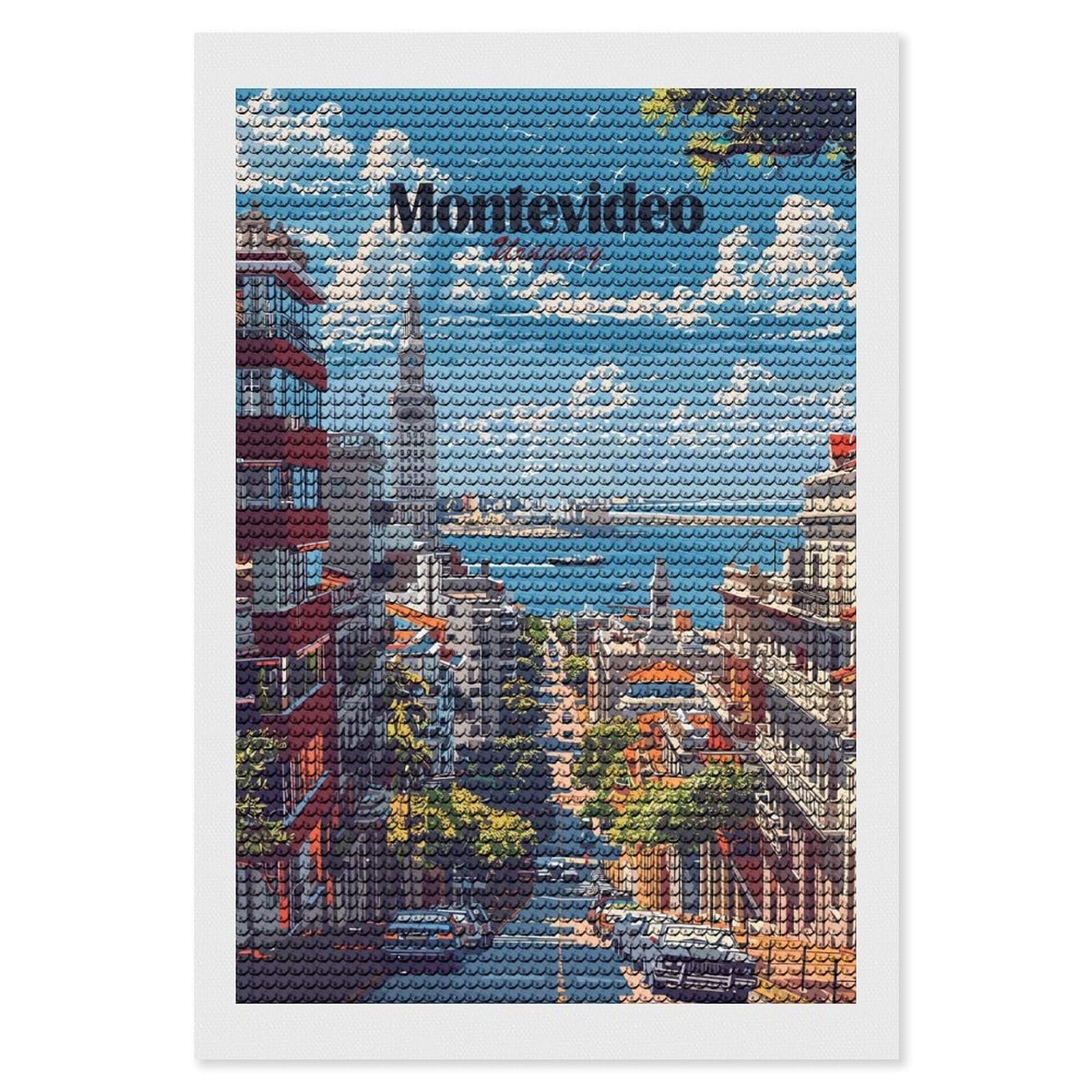 Junmoney Montevideo, Uruguay Cityscape Art DIY Diamond Art Canvas Kit 8"x12", Complete Accessories, Creative Leisure Activity, Home Wall Decor, Gift Idea