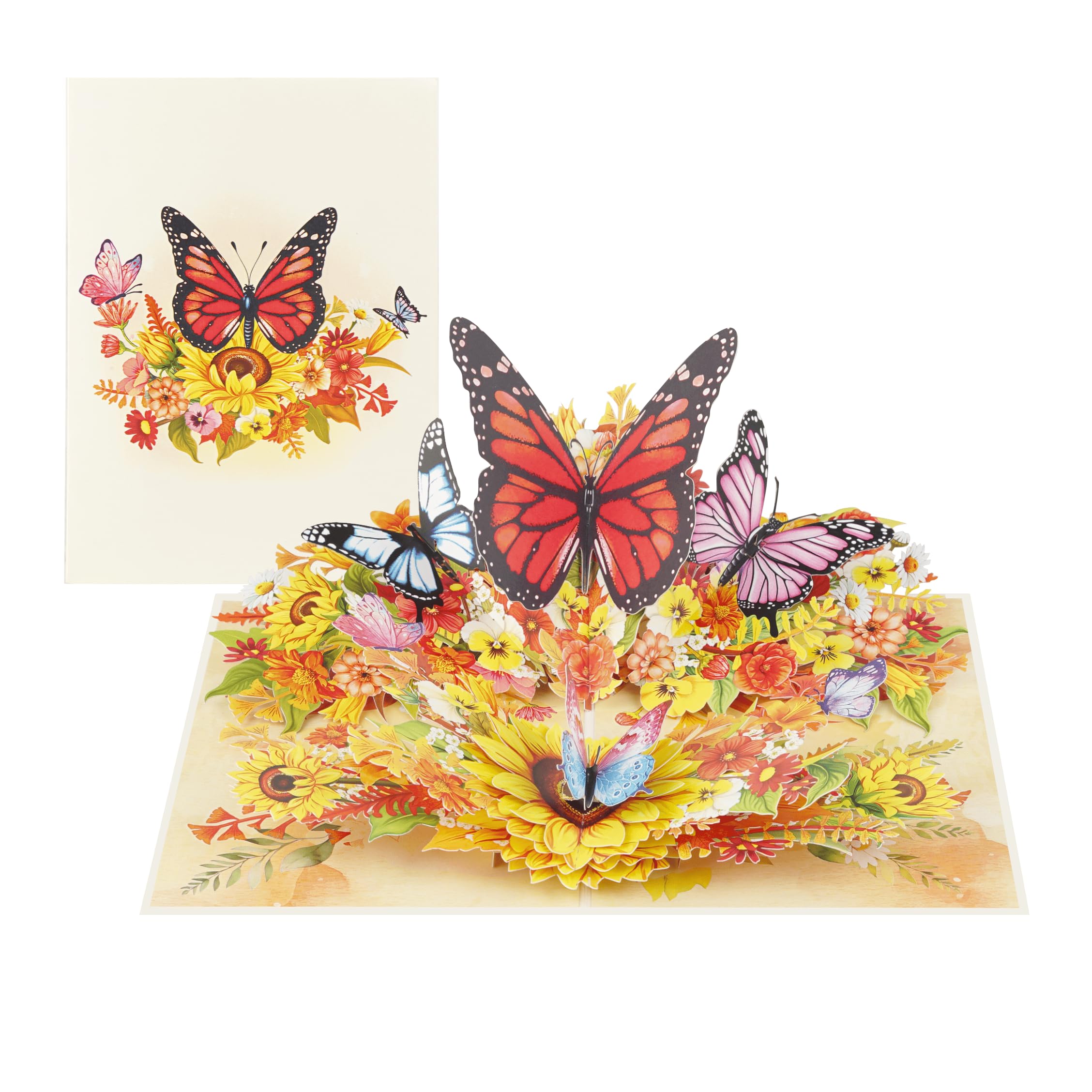 Crafted Memories 3D Monarch Butterfly & Sunflower Pop Up Card β Vibrant Summer Garden Greeting Card β Birthday, Anniversary, & Motherβs Day Card for Butterfly Lovers
