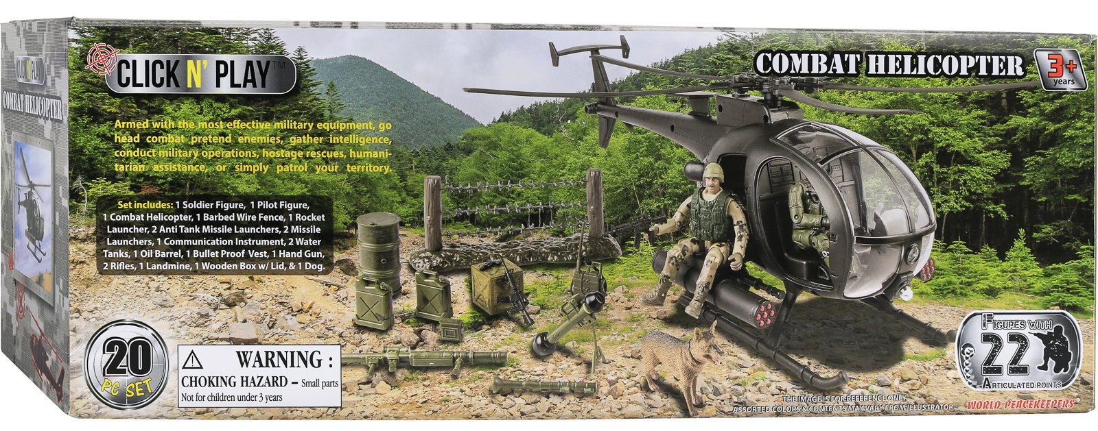 Click N' Play Military Attack Combat Helicopter Toy - 20 Piece