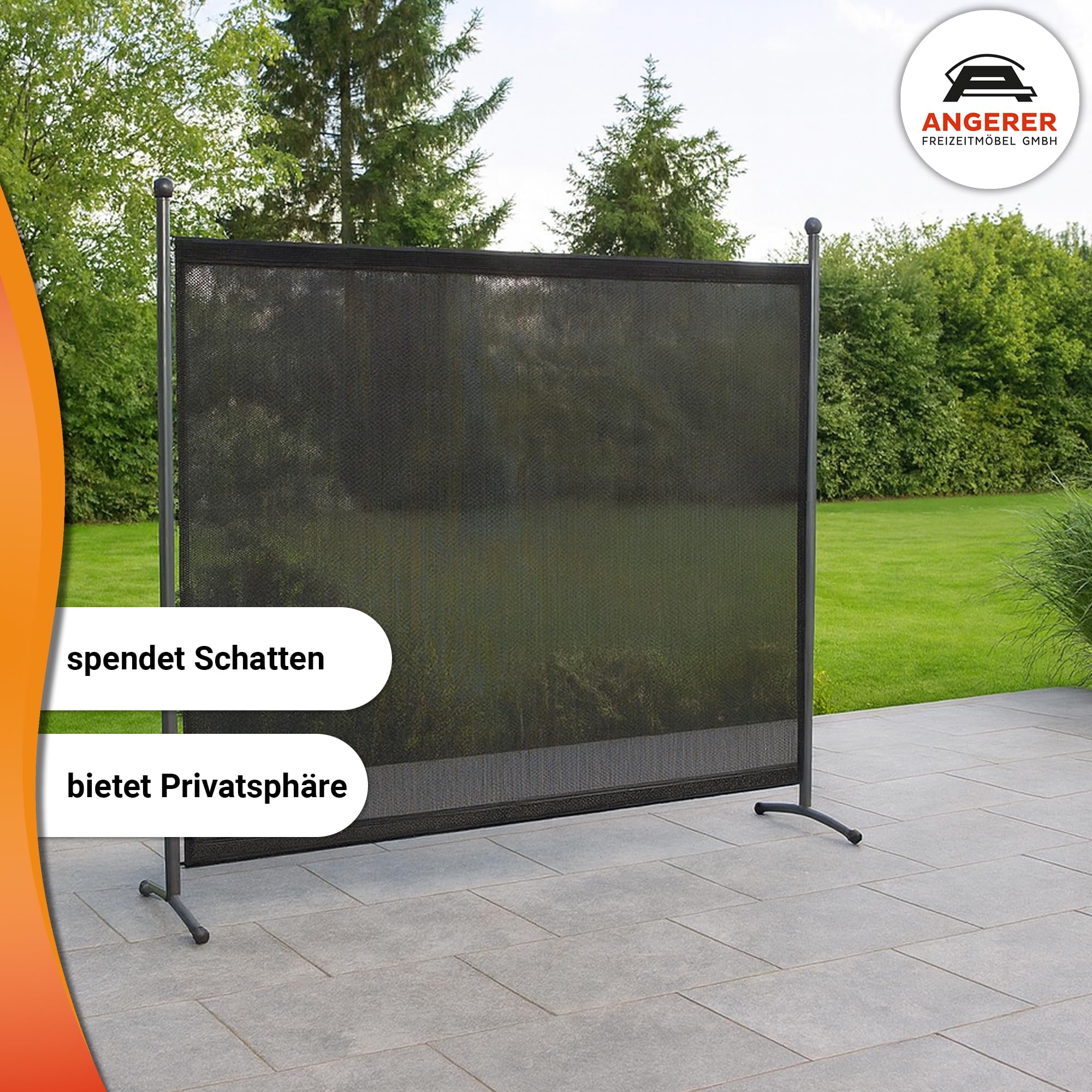 ANGERER Stellwand 178 x 178 cm, dunkelgrau | Raumteiler, Raumtrenner, für Schatten auf Balkon, Bezug aus wetterfestem Textilene-Gewebe, Made in Germany