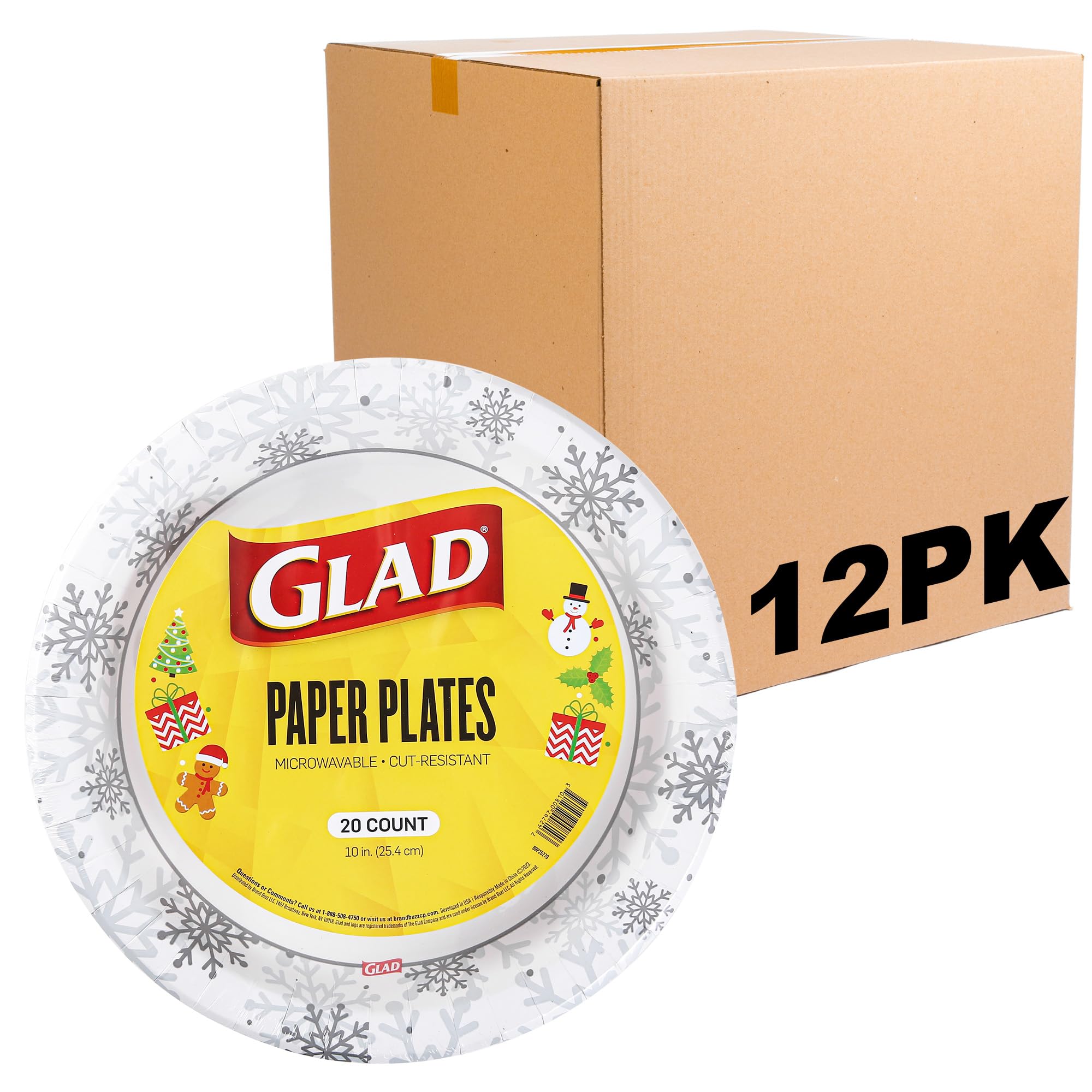Glad Platos de papel desechables para uso diario con diseño navideño de copo de nieve gris, platos de papel resistentes, platos de papel para microondas para uso diario, 10 pulgadas, 20 unidades,