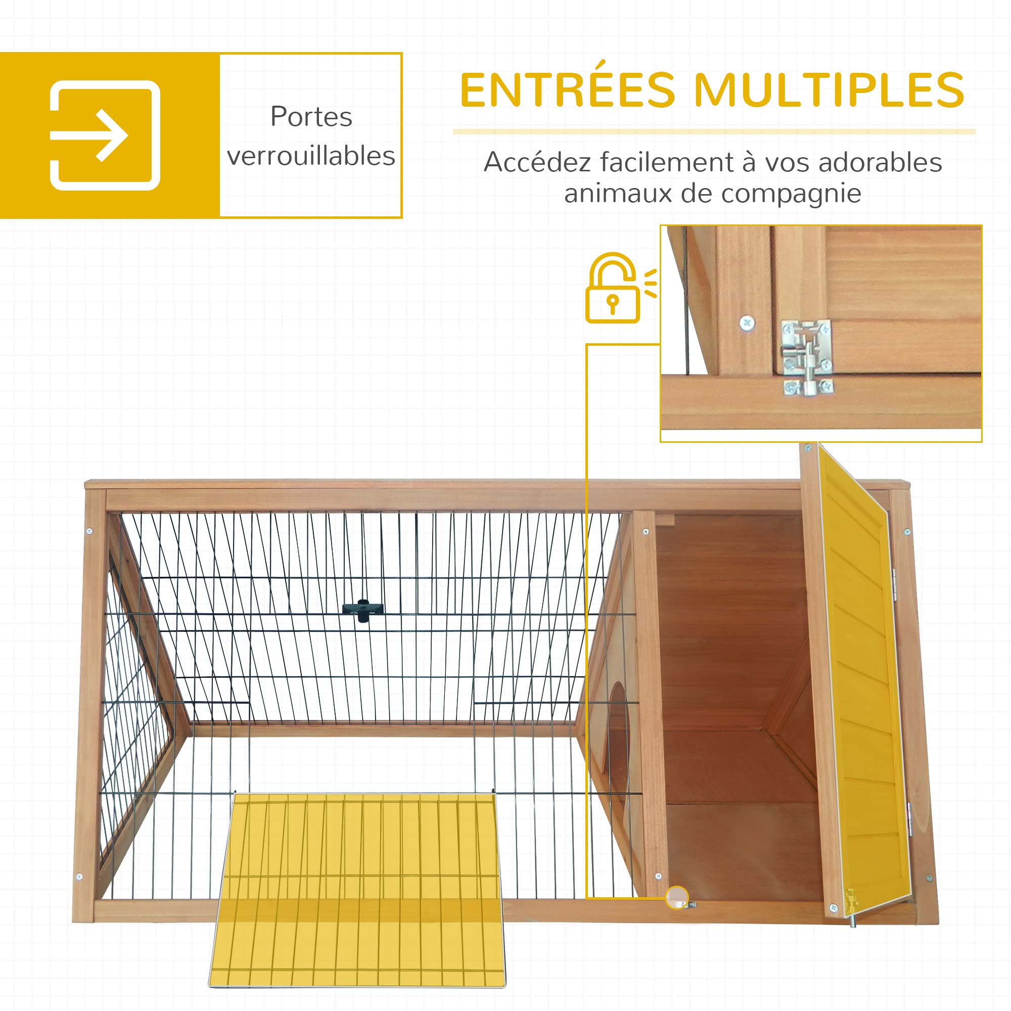 PawHut Clapier Triangulaire de Sol enclos extérieur Niche Double Porte Convient aux Lapins Poules Tortue terrestre dim. 116L x 62,2l x 52,5H cm Bois Massif pin