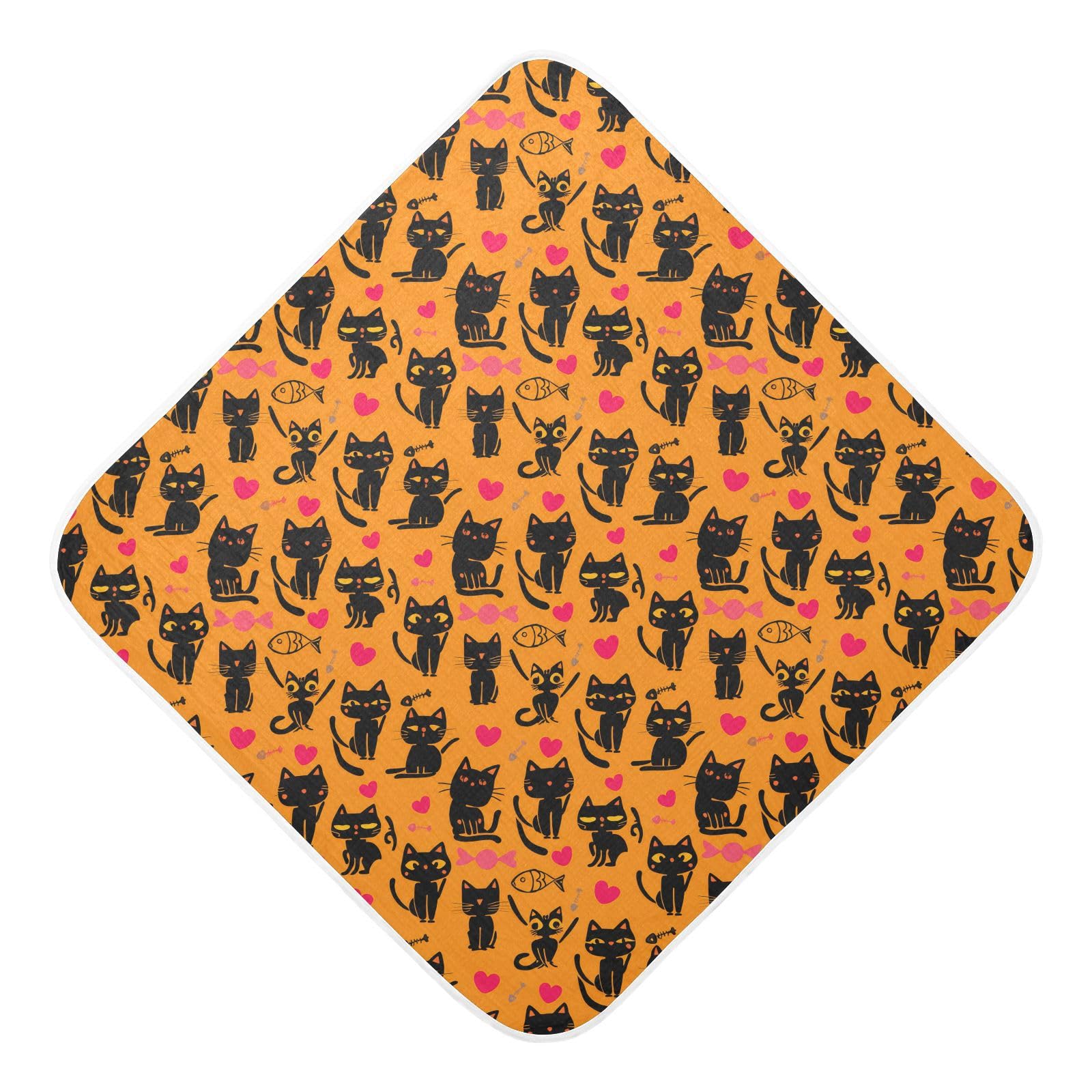 Msyxl Halloween Cats Hooded Towel - Ultra Soft & Absorbent Muslin Cotton Bath Towel for Babies, Toddlers, Newborn - Boys & Girls Essential 35