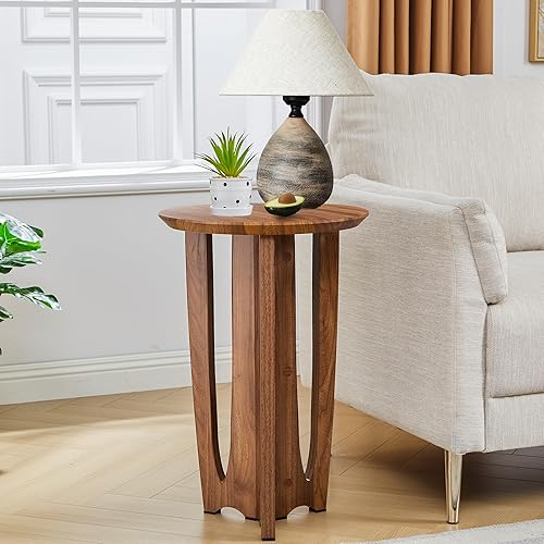 Miniatura 3 de Juego de 2 mesas auxiliares redondas modernas de mediados de siglo con patas curvas, mesas auxiliares pequeñas para sala de estar, dormitorio