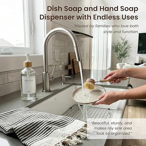 Miniatura 6 de MaisoNovo Glass Hand Soap Dispenser | Dish Soap Dispenser for Kitchen | 16.9oz Clear Bottles with White Bamboo Pump | Bathroom Lotion Dispenser