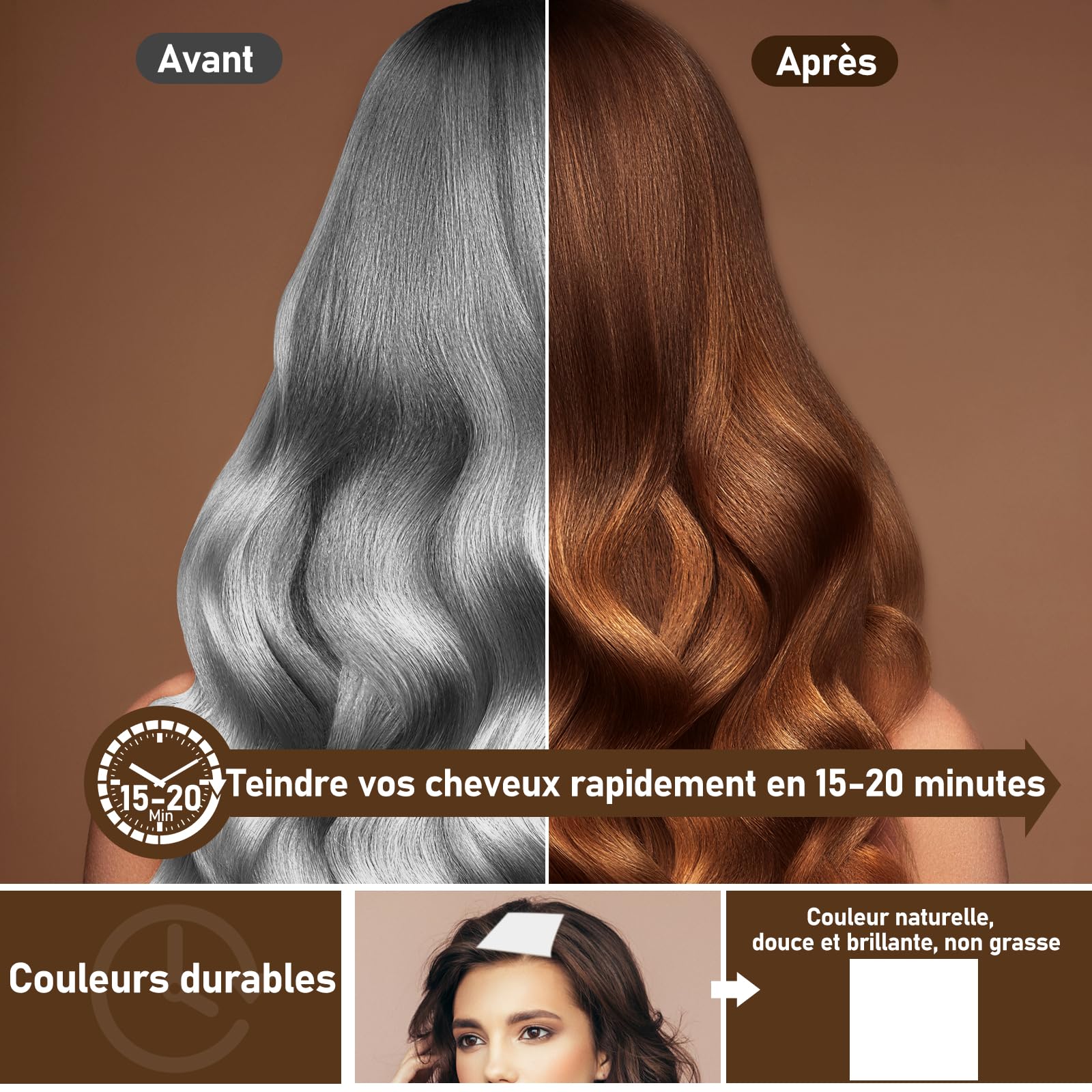 Shampoing Colorant Chatain Foncé, 500ml Shampooing Teinture Cheveux Blancs, Dark Brown Hair Dye Shampoo 3 in 1, Shampoing Cheveux Colorés Instantanée (Chatain Foncé)