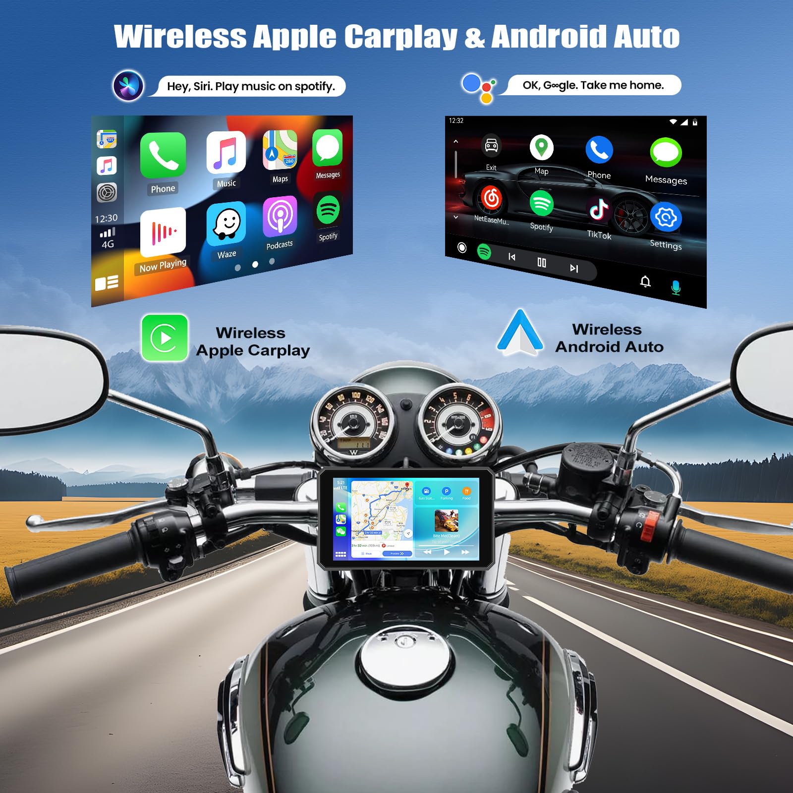 CAMECHO Motorrad CarPlay mit Dual-Kameras, 8.1“ Wireless CarPlay & Android Auto IPS68 Bildschirm, Motorrad navi Unterstützung Bluetooth/Mirror-Link/Bluetooth/EQ/Druckdetektion - 3