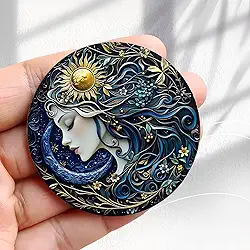 Ímã de geladeira vintage em relevo perfil feminino sol lua design de cabelo floral -5,8 cm adesivo de geladeira redondo acrílico decoração retrô presente tamanho perfeito para geladeira, armário ou