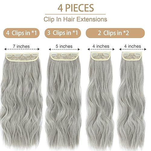Miniatura 2 de FENTISAR Extensiones de cabello con clip, 4 unidades, extensiones de cabello largo y suave con clip, de 20 pulgadas, fibra sintética de doble trama,