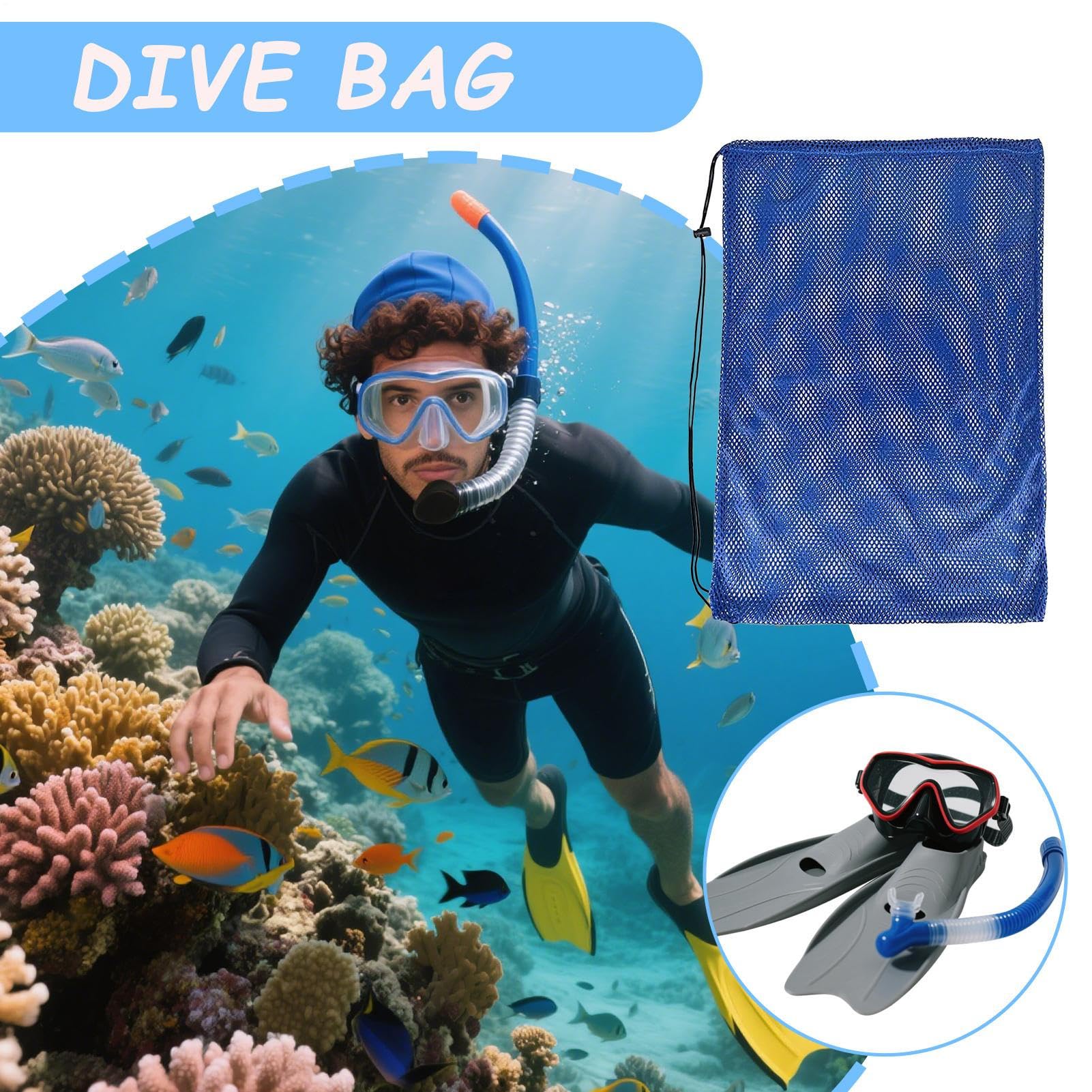 Sac De Plongée Grand Format 68x48 Cm - Filet étanche à Cordon - Pour Palmes, Masque, Snorkeling