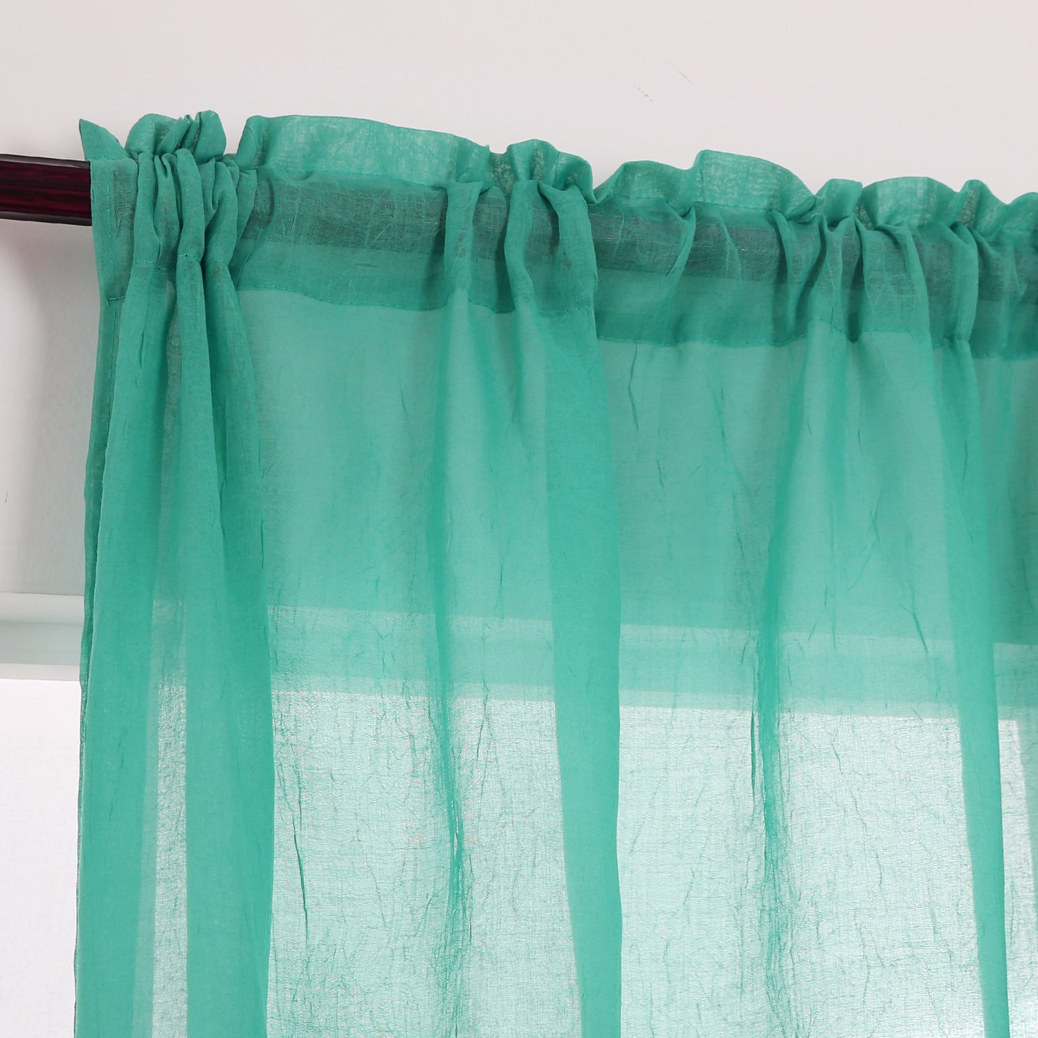 Deconovo sólido (aspecto de lino), color ondulados Sheer sintética India algodón cortina paneles 1 par, poliéster y mezcla de poliéster, verde azulado, 42W x 84L Inch