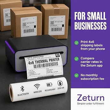 4x6 Thermal Shipping Label Printer, Bluetooth Wireless