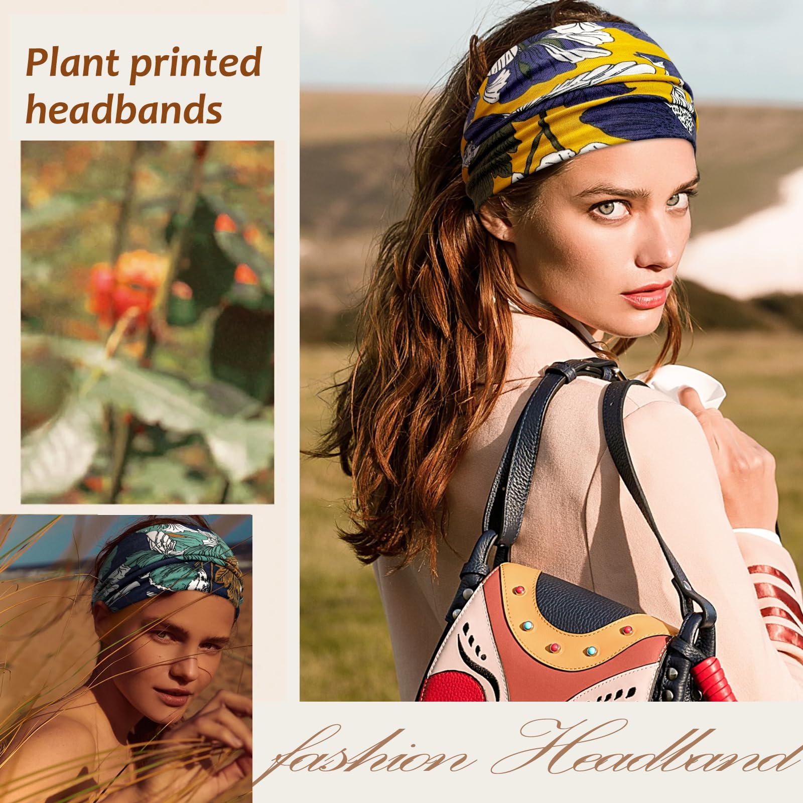 Awumbuk Wide Headbands for Women Knotted No Slip Head Bands Soft Turban Headband Hair Accessories Boho African Solid Color Head Wraps for Women Yoga Workout Pack of 6