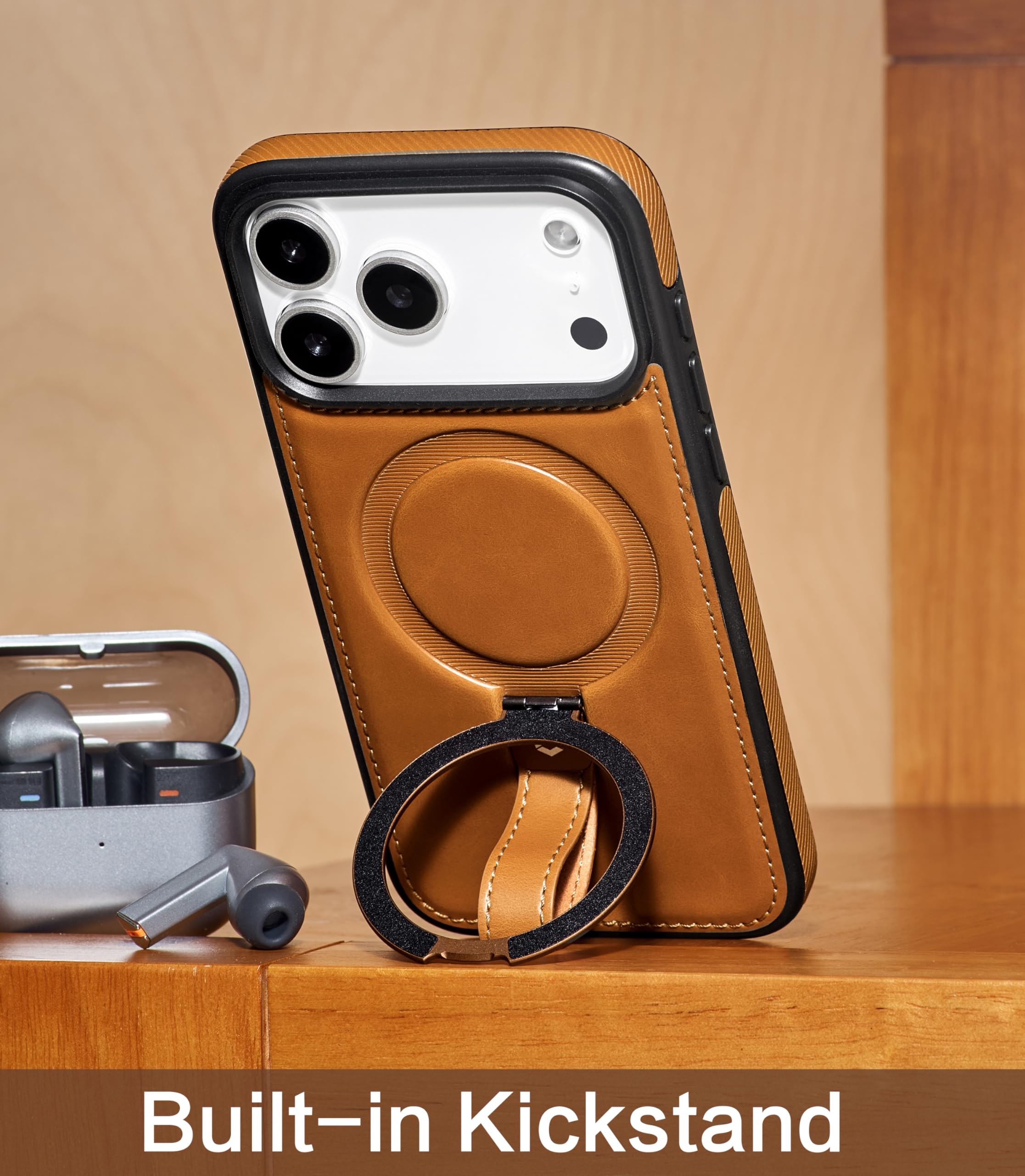 BUTAIGA For IPhone 17 Pro Max Leather Case With Stand