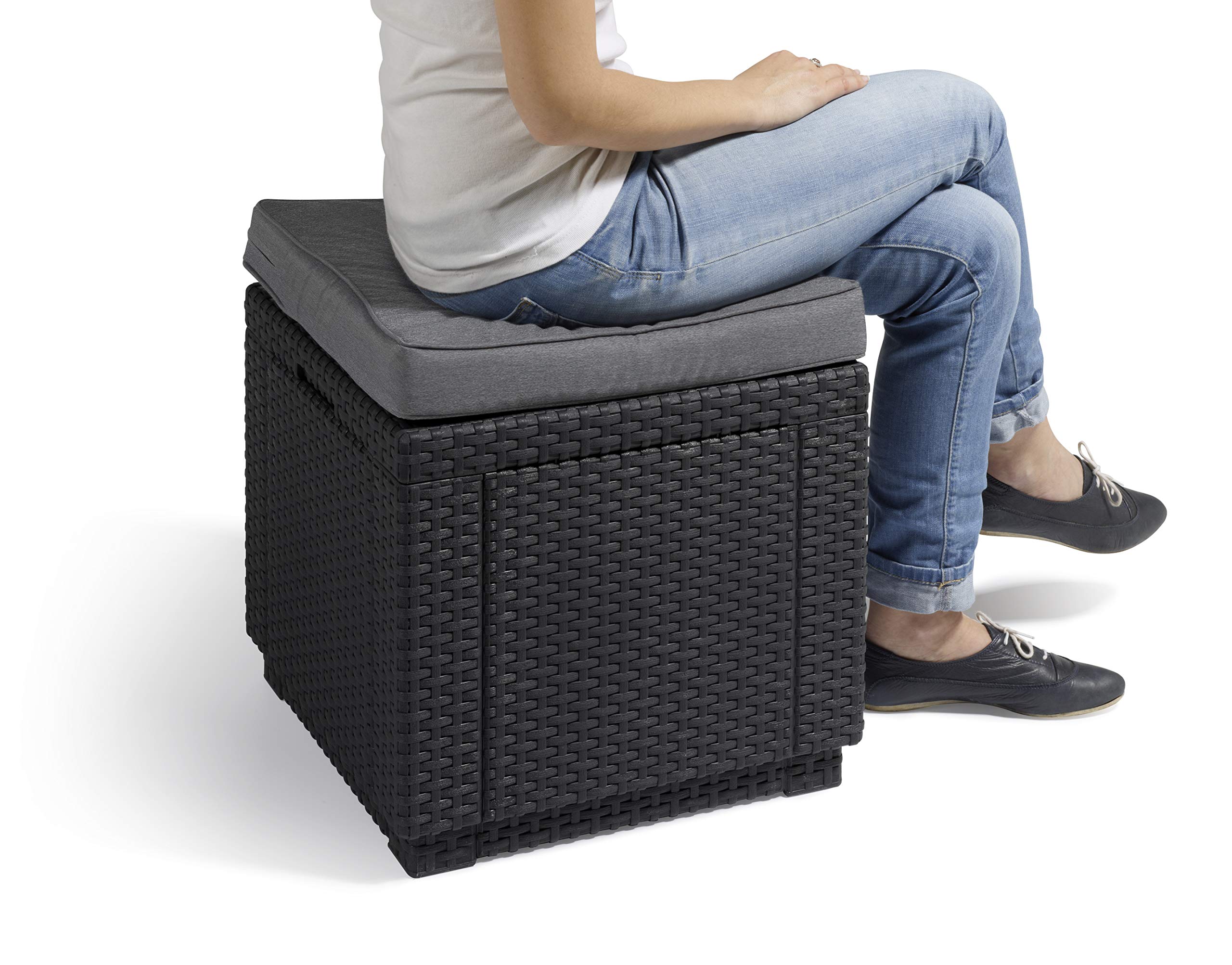 Keter Allibert Cube w Taburete, gris grafito/gris (POLY Cotton cushion)