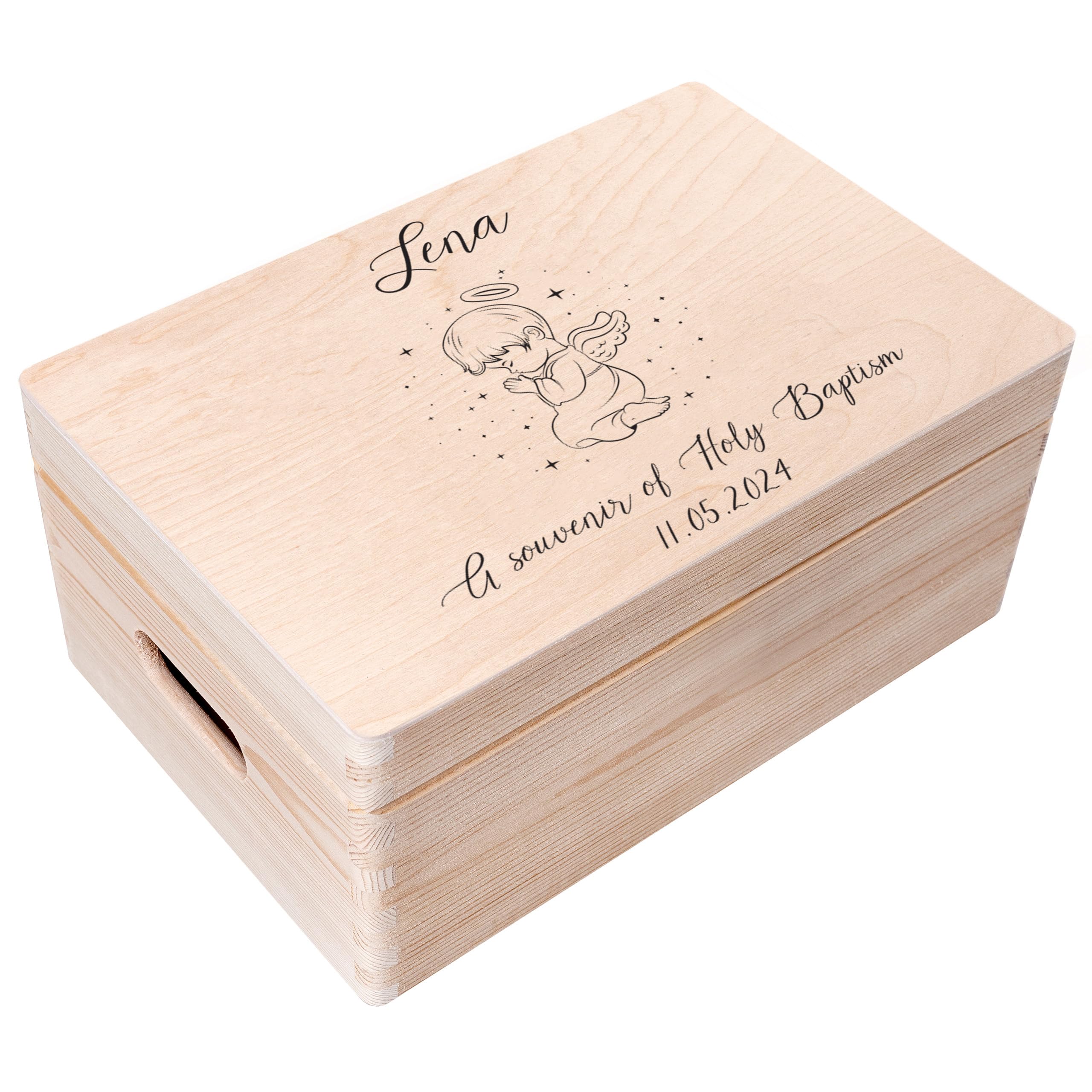 Creative Deco Personalised Baby Christening Gift for Girls or Boys | Unique Custom Baptism Boxes | Customised Wooden Storage Box with Hinged Lid | Perfect as a Keepsake or Decoration | UV Print — image 1