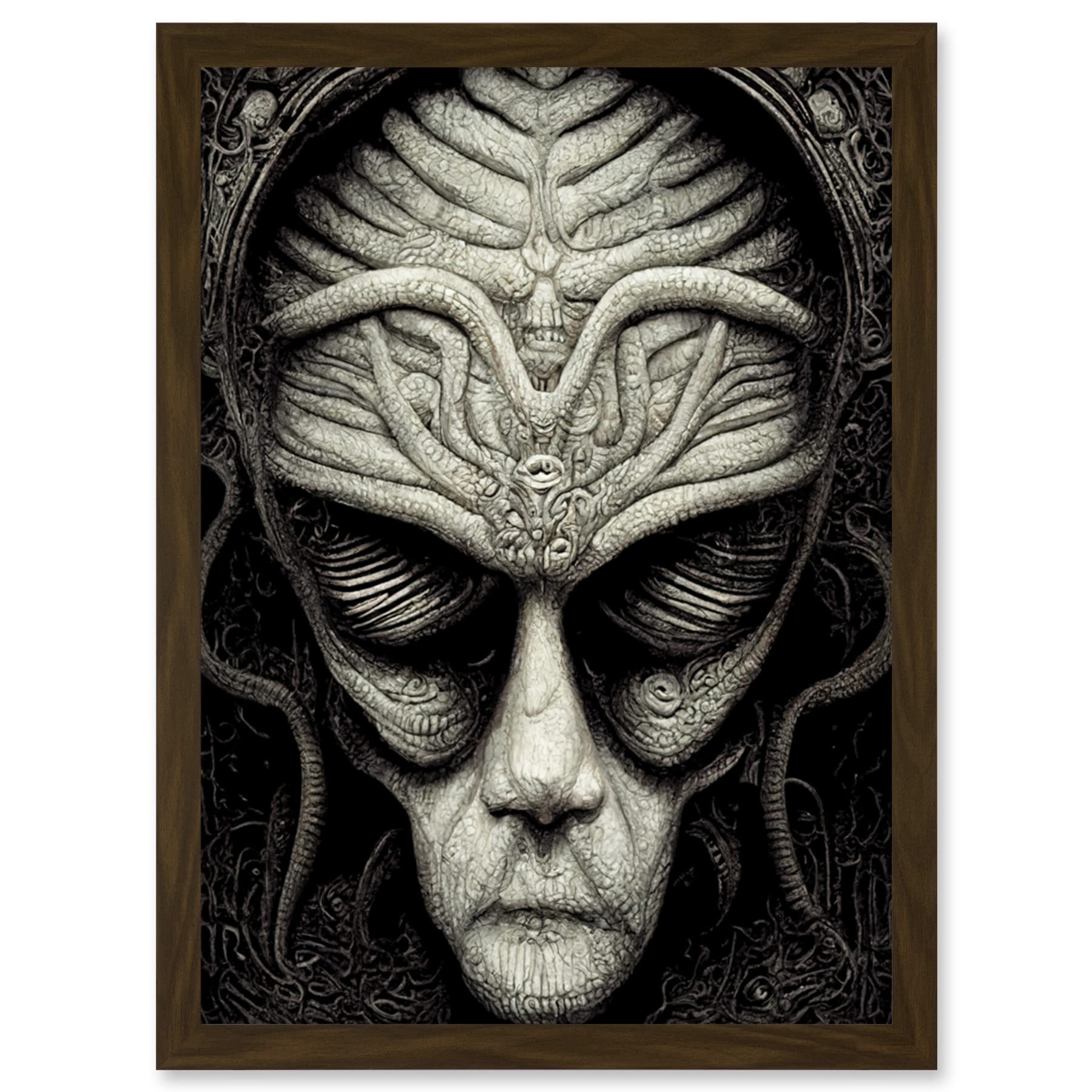 Doppelganger33 LTD Alien Grays Monochrome Gothic Horror Artwork Framed Wall Art Print A4