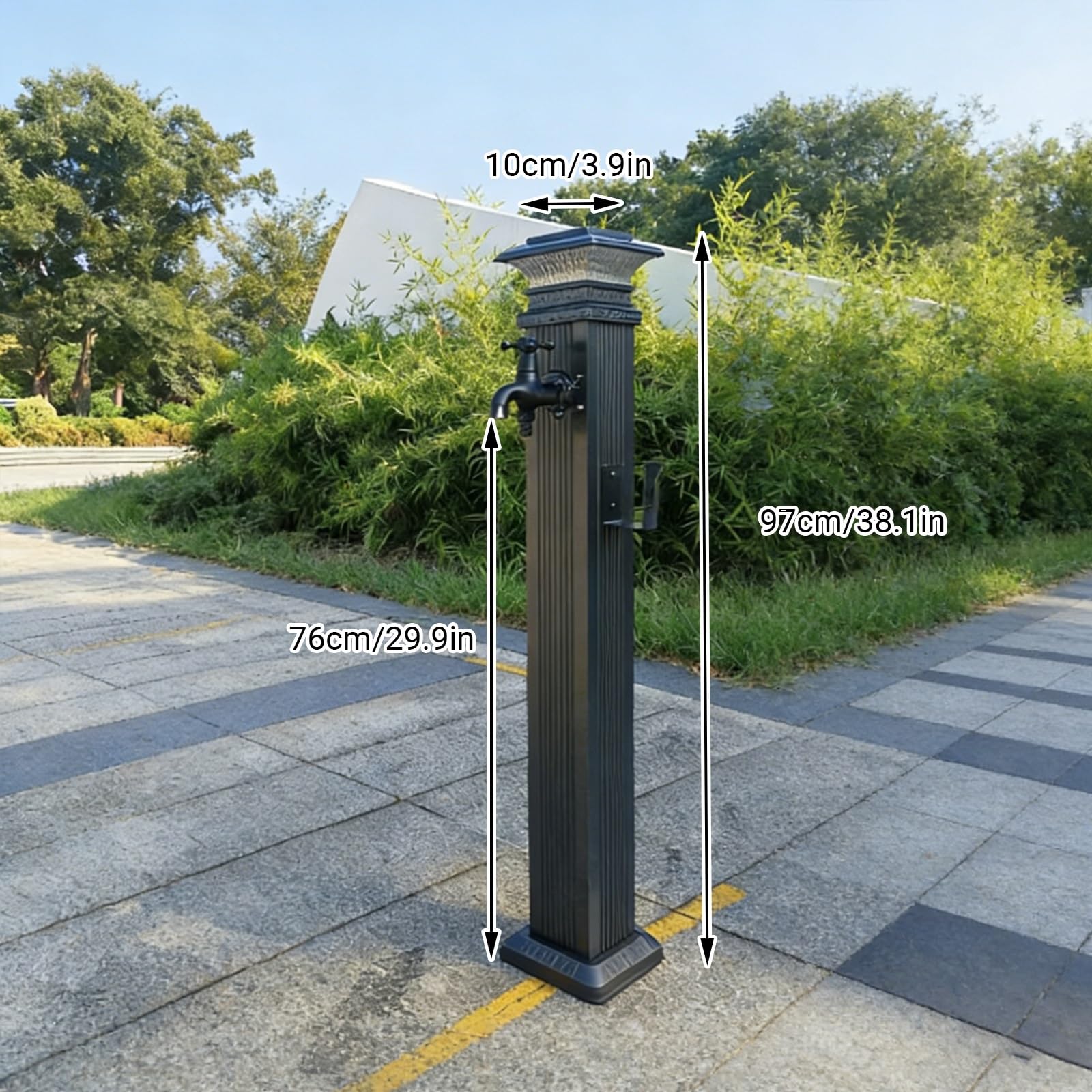 Columna de agua solar para jardín con luz, hidrante de exterior sin heladas para patio, espiga de agua de aluminio con manguera expandible