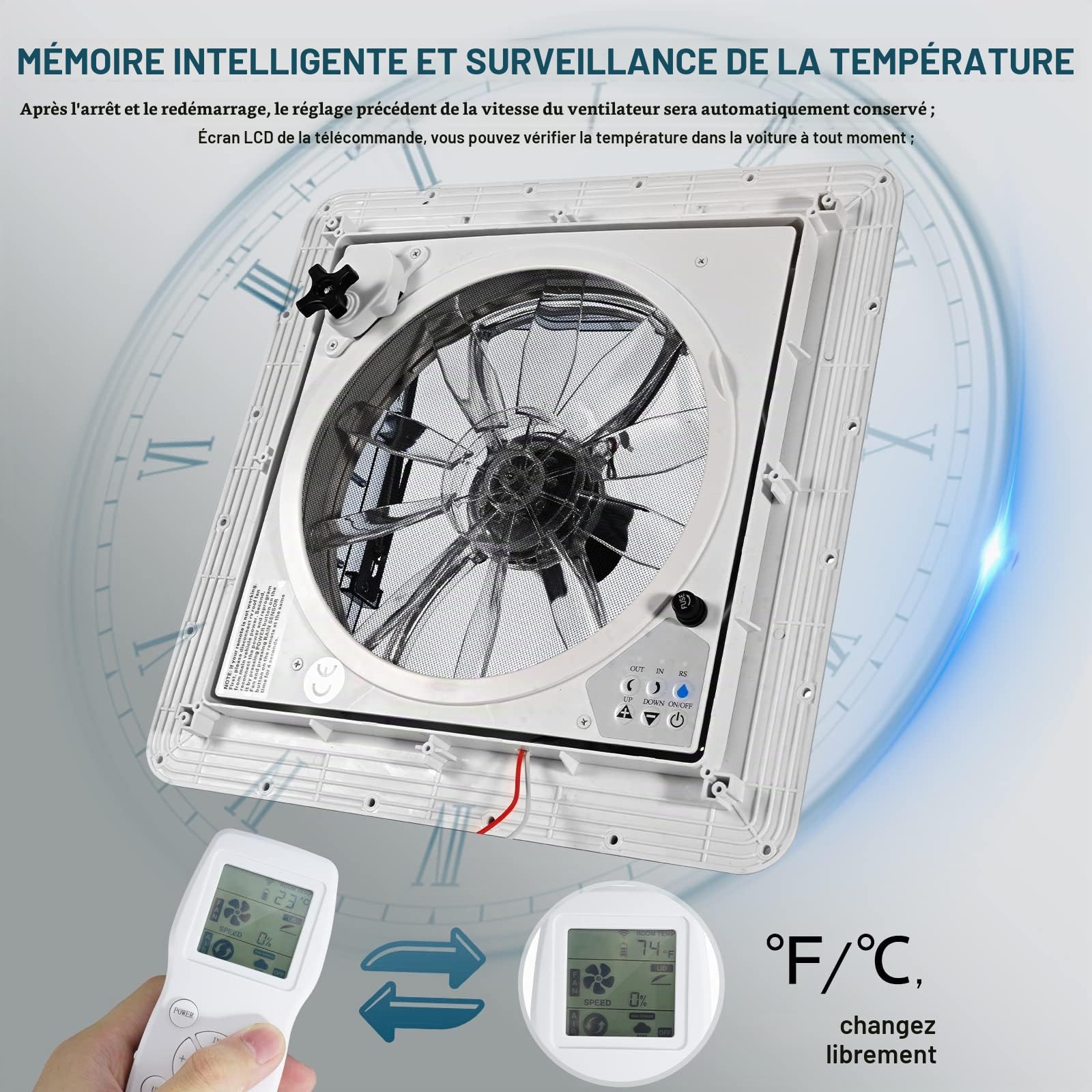 Ventilateur De Toit Pour Camping Car - Extracteur D'air Pour Caravane RV - Support à Commande Pour Lucarne 40 x 40 Cm