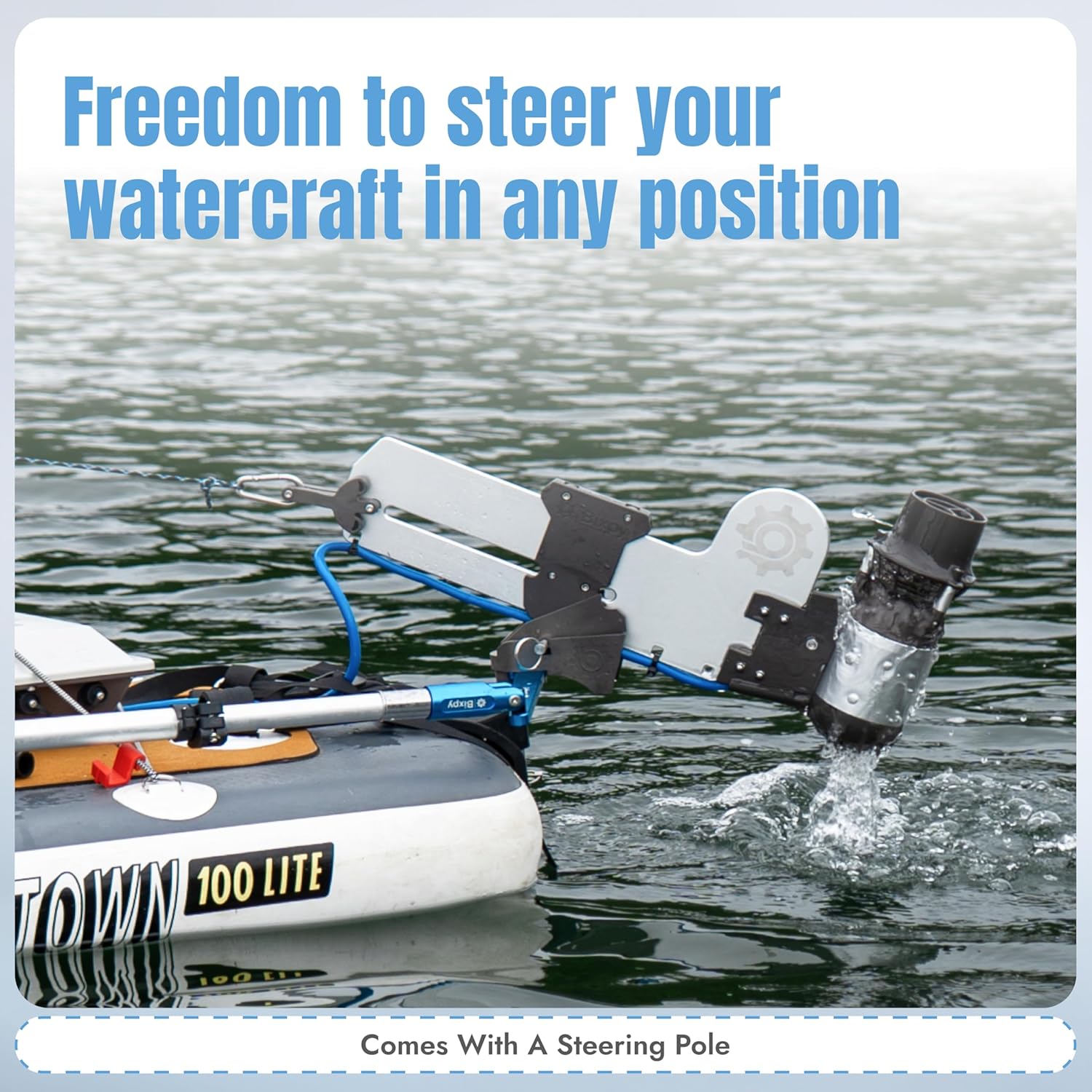 Bixpy Universal Versa Kayak Rudder System with Pole Steering & Telescopic Handle – Motor-Ready, Smooth Tracking & Turning, Heavy-Duty Sliding Design, Fits 10mm Pin, No Gudgeon
