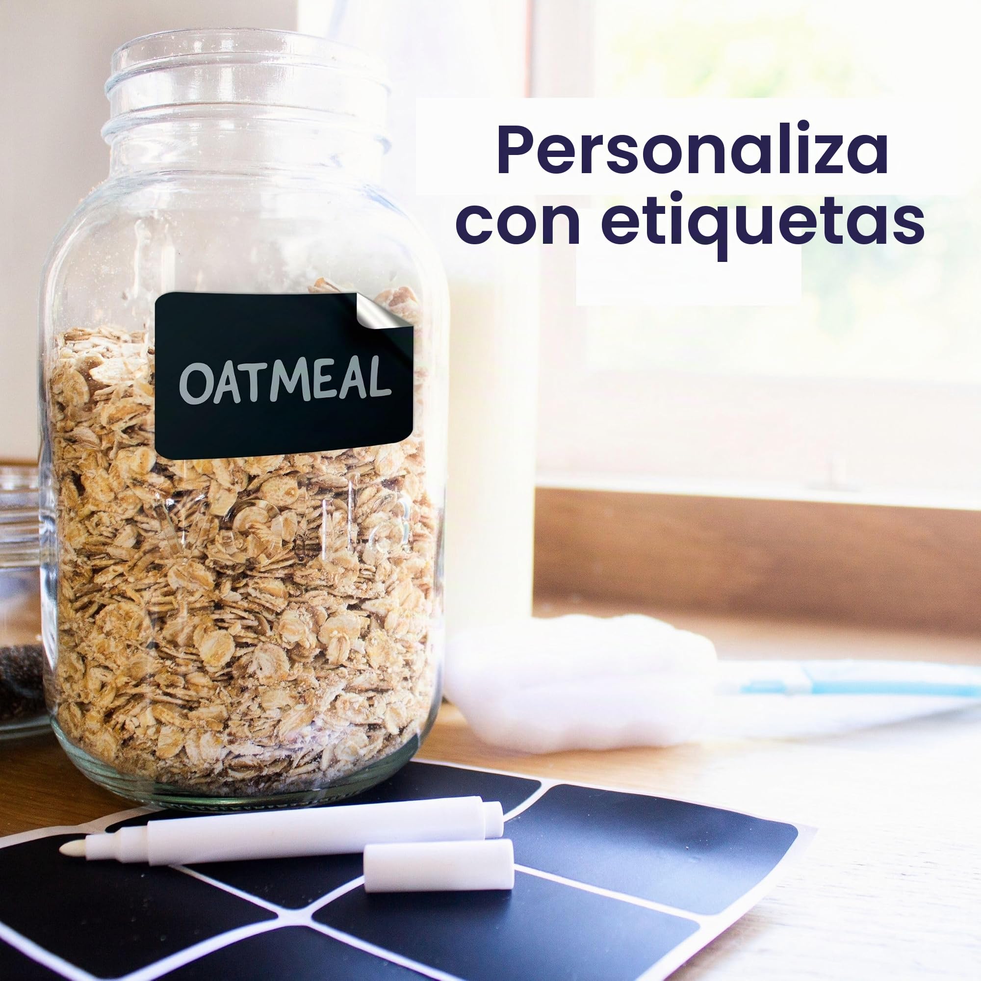 volila Tarros De Cristal 1 L - Mason Jars Frascos De Vidrio Con Tapa - Pack de 6 - Botes Cristal Pequeños para Avena Nocturna, Incluye Etiquetas, Bolígrafo y Esponja