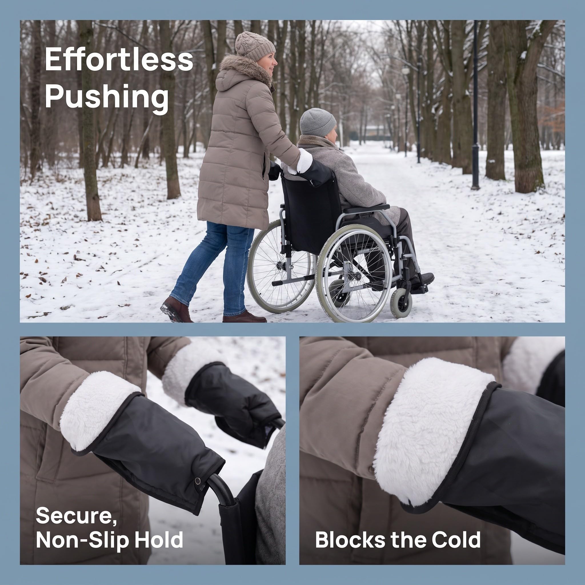 Lurrose 2 guantes de invierno para manillar de silla de ruedas y andador | Guantes calentadores de manos para manillar, ideales para otoño e invierno, para personas mayores y adultos.