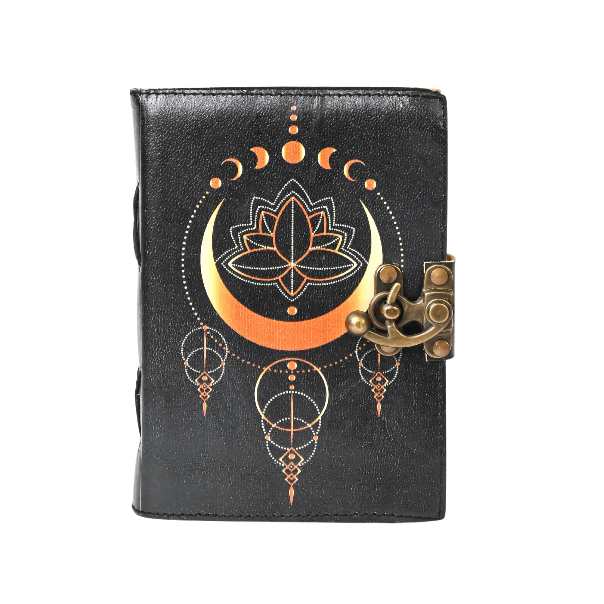 Blank Spell Book of Shadows Journal Vinatge Brass Clasp Lock Journal Unique Crescent Moon Diary Prayer Pagan Witchcraft Supplies Wiccan Decor Aesthetic Handmade Deckle Paper Christmas Gift For Men and Women