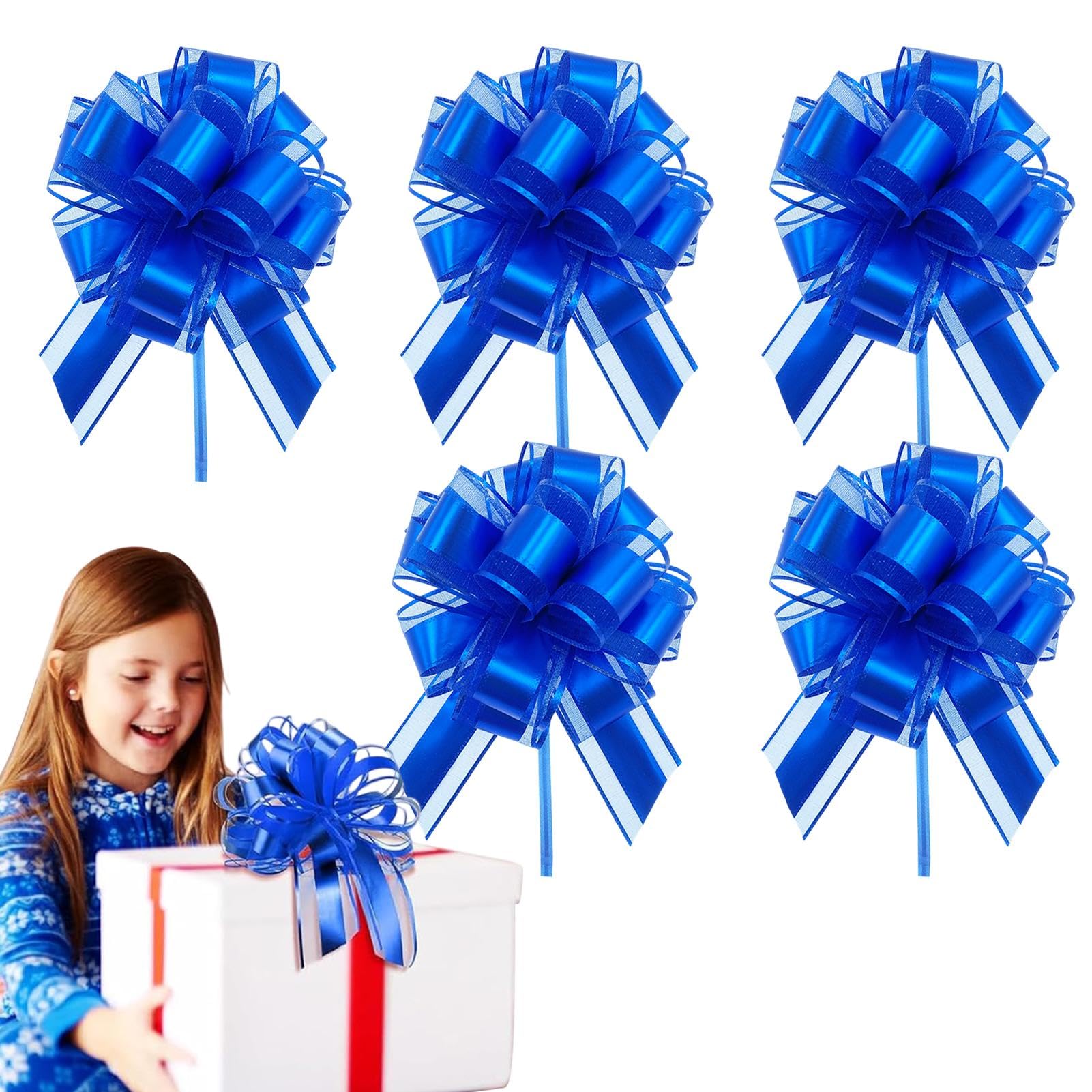 5-Pack Large Blue Gift Bows, Big Present Bows for Gift Wrapping, Wedding Decorations, Birthday & Valentine's Day Party Decor
