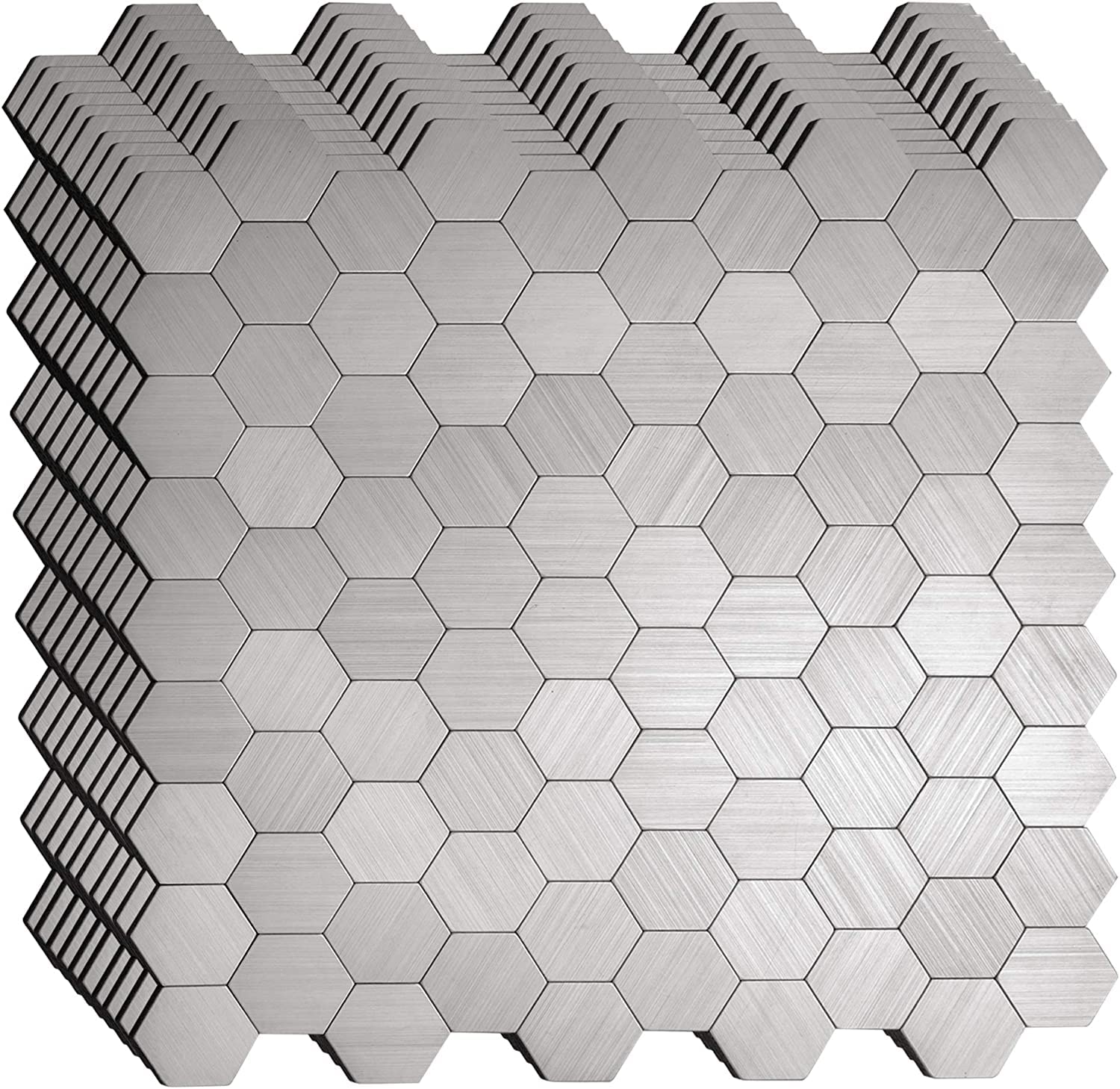 KASARO 10-Sheet Peel and Stick Backsplash, Aluminum Mosaic Stainless Steel Self Adhesive Tile for Kitchen Home Décor, Hexagon