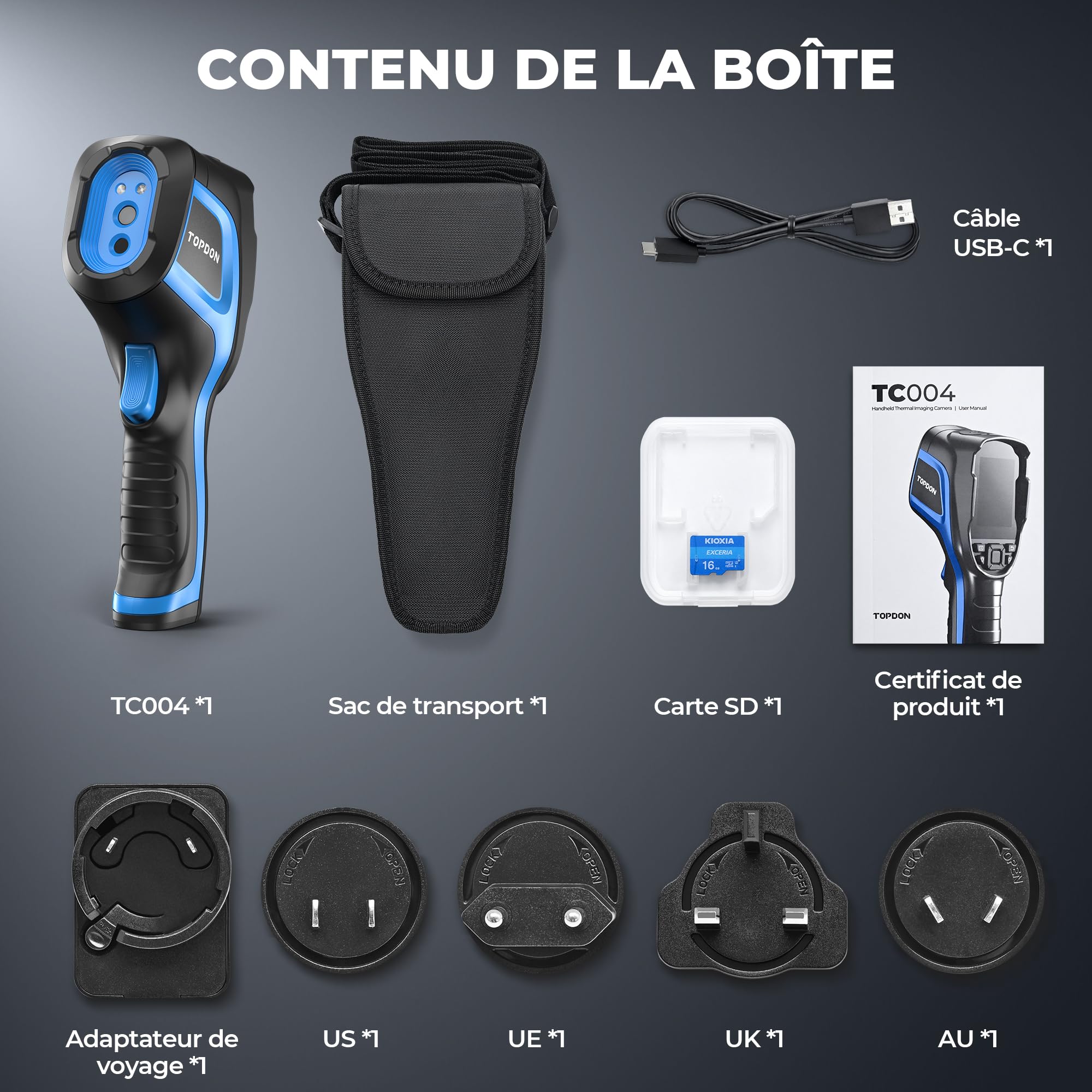 TOPDON TC004 Caméra Thermique Infrarouge, 320x240 TISR Résolution Imageur Thermique, 12 Heures d'Autonomie Camera Infrarouge avec 16G Mémoire, Analyse PC, Enregistrement Vidéo, -20℃ à 350℃